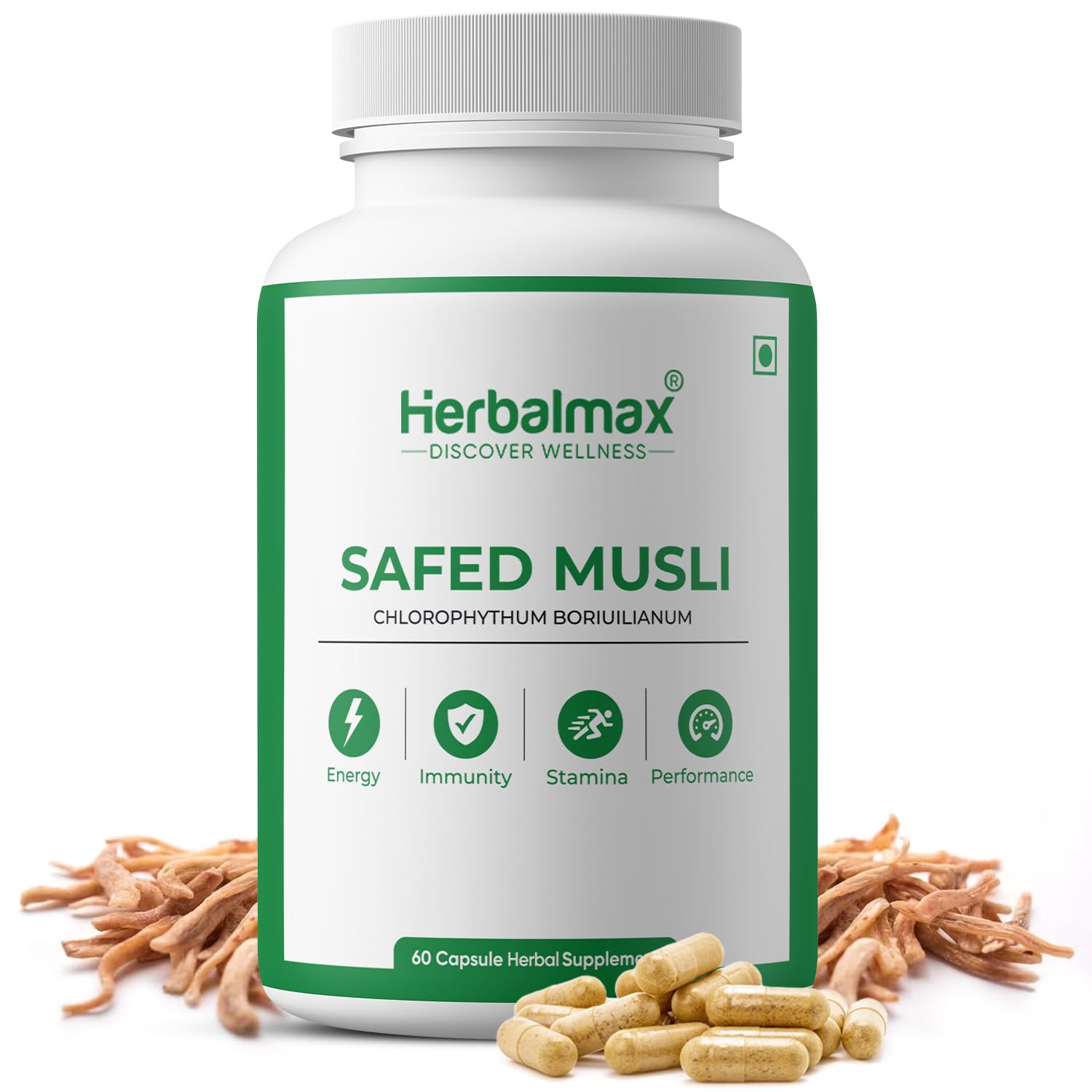 Herbal max Safed Musli 120 count capsule bottles front view