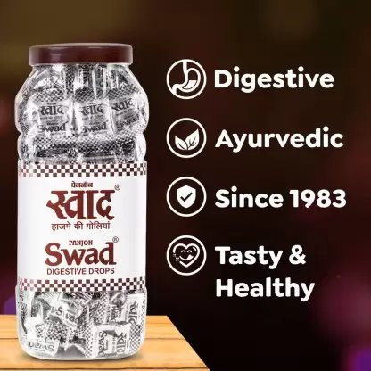 Swad digestive candy and meetha pan candy in two jars