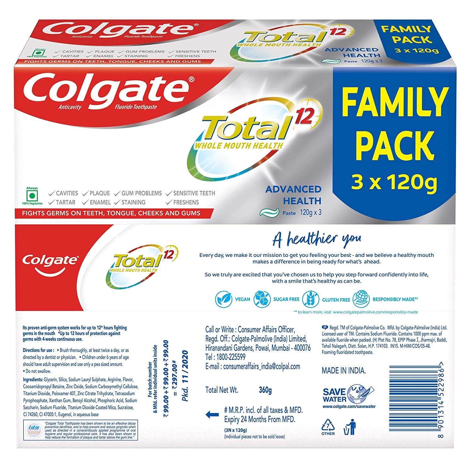 Colgate Total Whole Mouth Health, Antibacterial Toothpaste, 360gm (Advanced Health, Saver Pack), Multicolour Oral Care – view 6