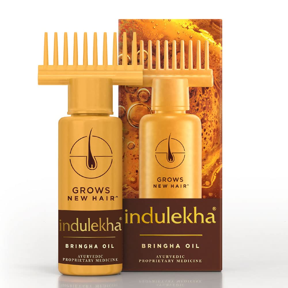Front view of Indulekha Bringha 50 ml hair oil bottle