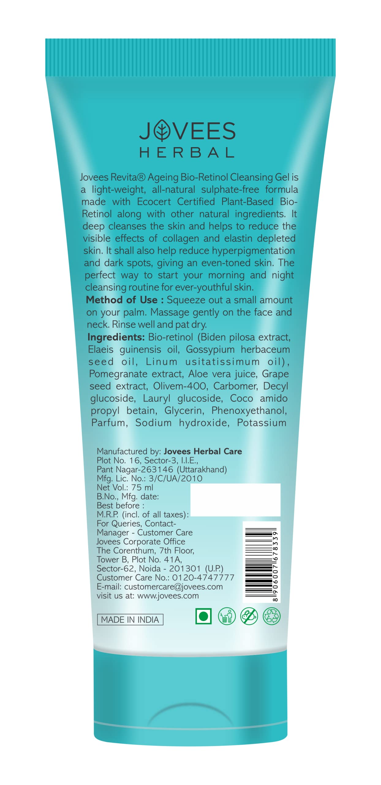 Jovees Herbal Bio-Retinol Revita Ageing Cleansing Gel To Reduce Fine Lines & Wrinkles 75ml – view 2