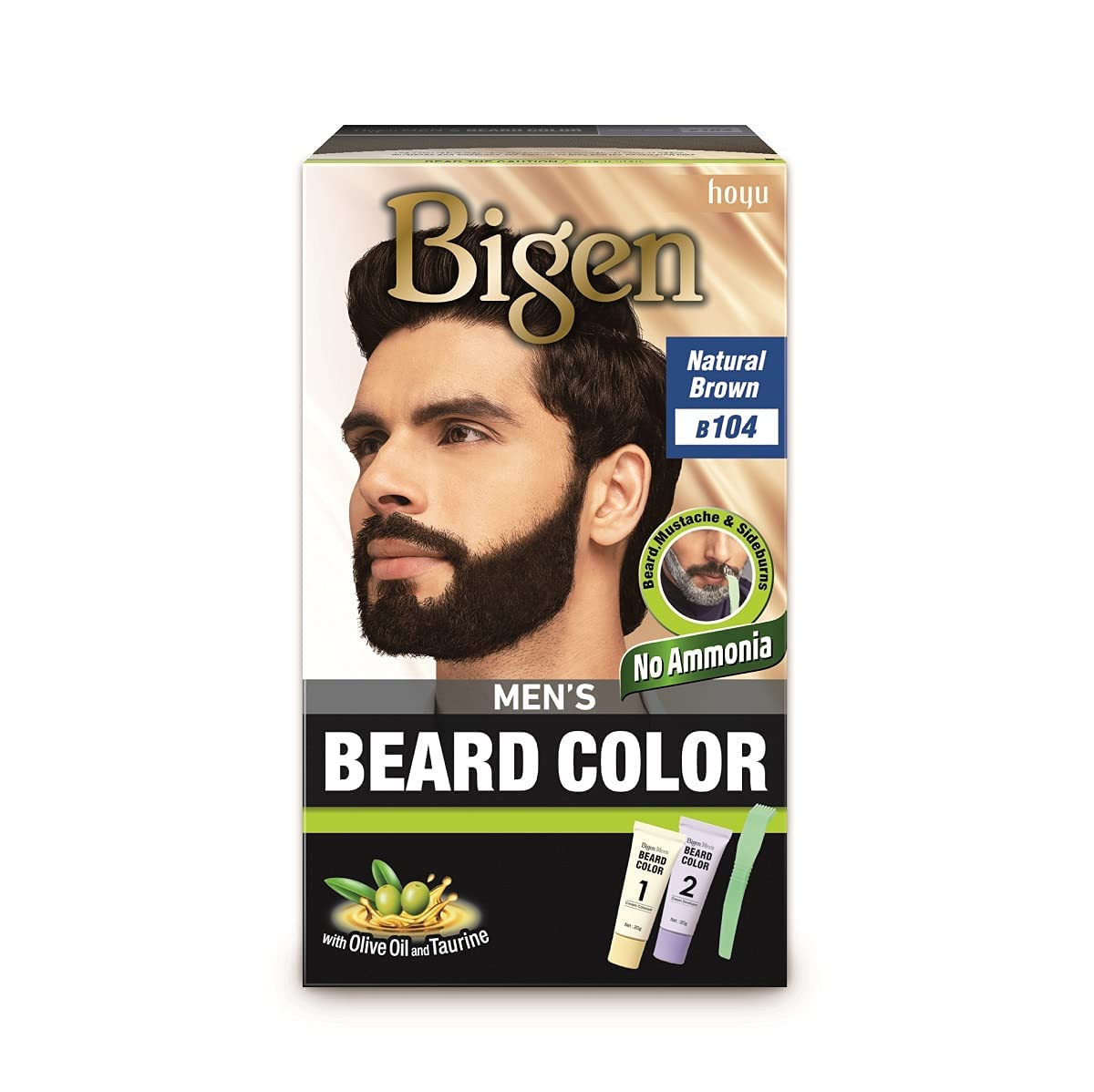 Natural Brown beard color kit with comb, gloves, and tubes
