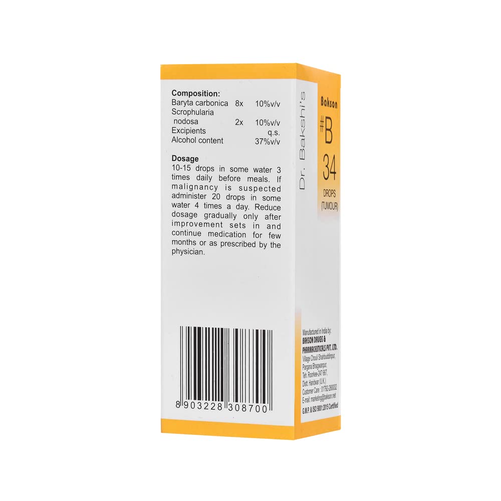 Dr. Bakshi's BAKSON'S HOMOEOPATHY # B 34 Tumour Drops (30 ml) – view 3