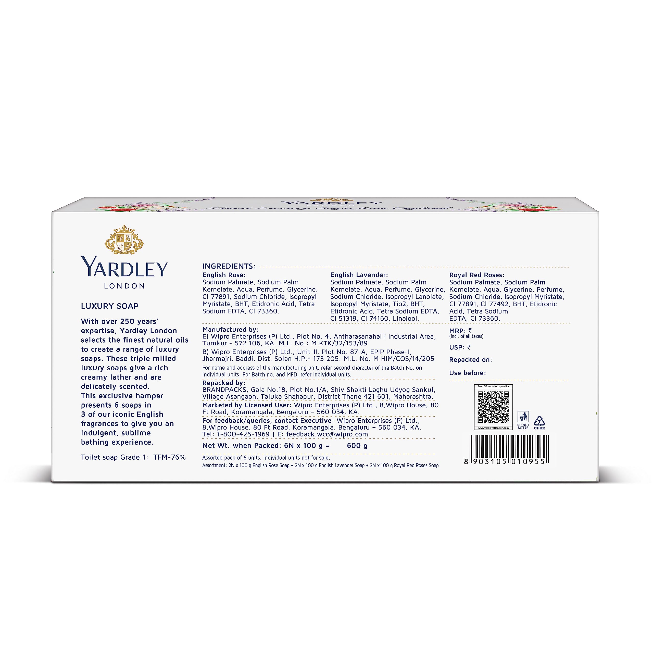 Yardley London English Lavender, English Rose, Royal Red Roses Luxury Soap for Women, 100g (Pack of 6) – view 3