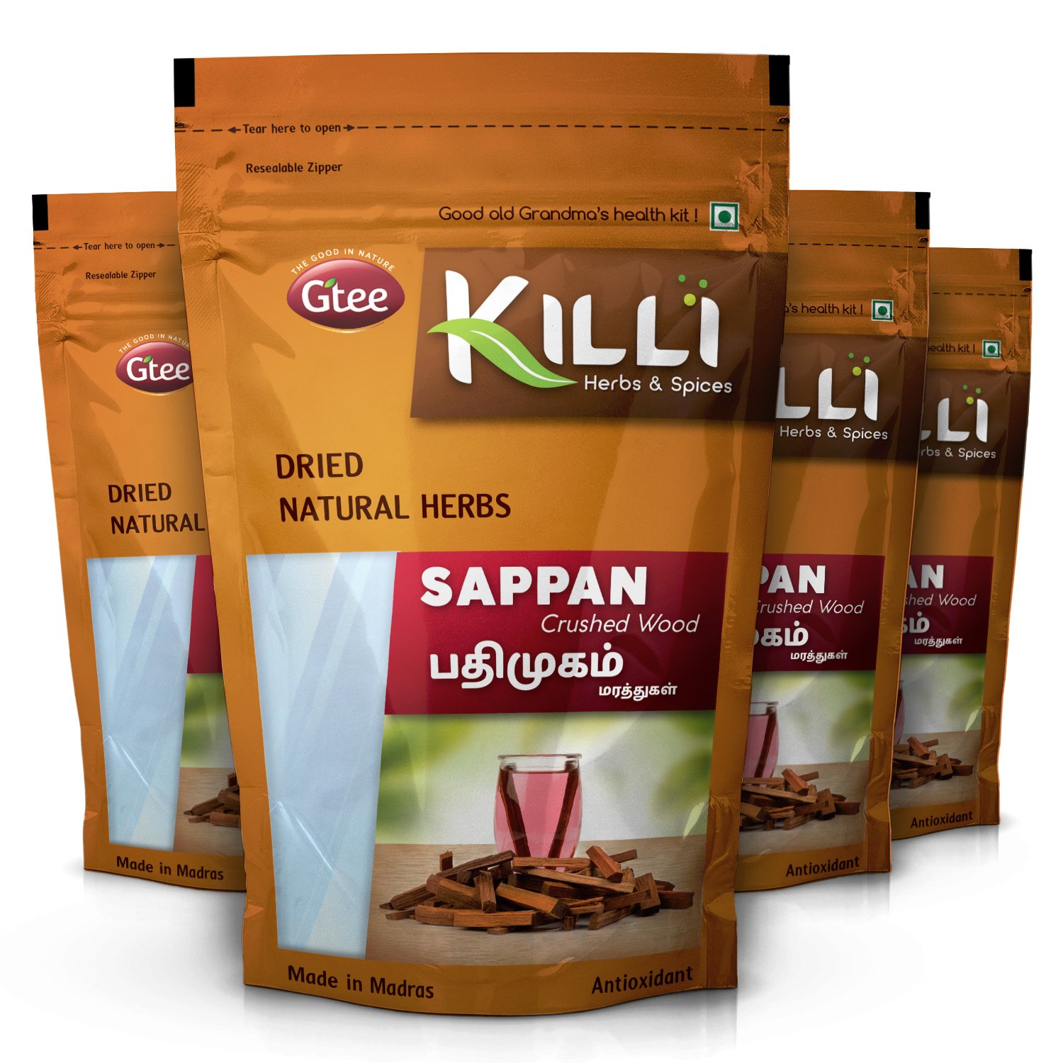 KILLI sappan wood Pathimugam crushed powder four 100 g pouches