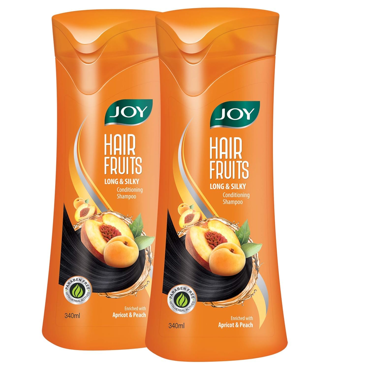 Twin bottles of Joy Apricot & Peach conditioning shampoo