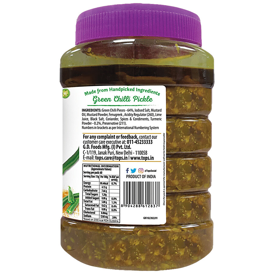 Tops Gold - Green Chilli Pickle, Intense Flavour, Traditional Taste 900 g – view 7