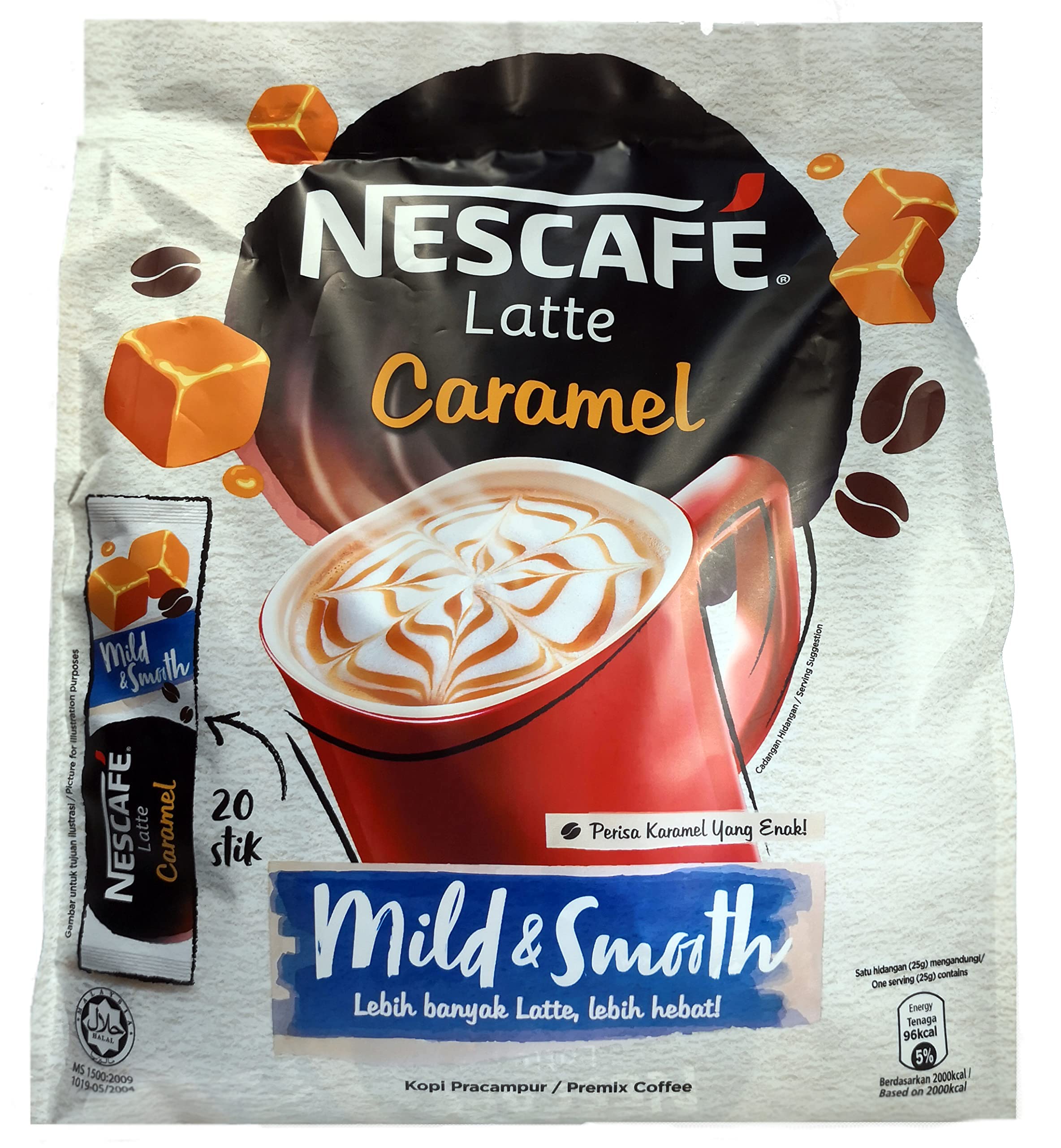 Single-serve Nescafe caramel latte coffee mix bag pack of 20