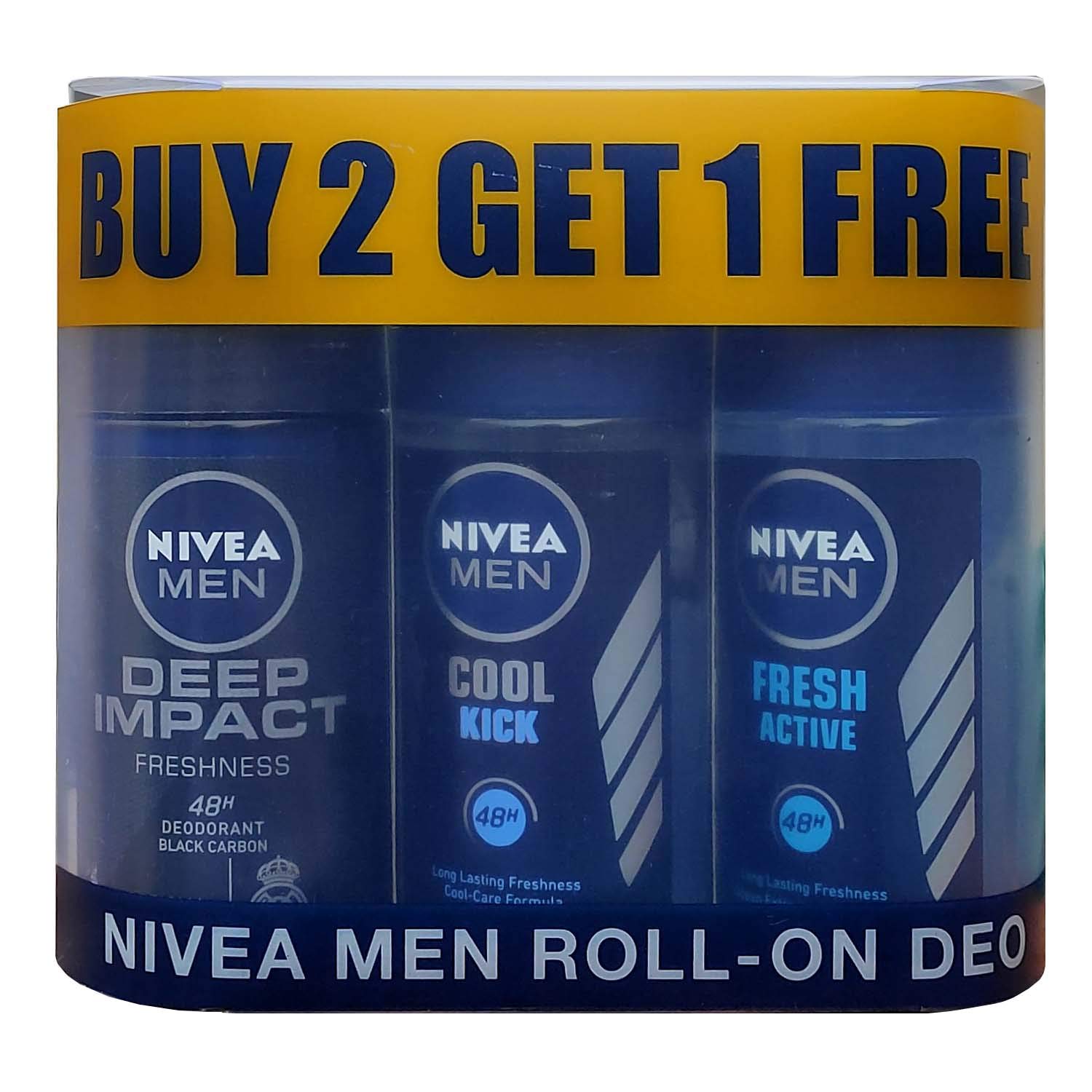 Nivea Roll On Deodorant Deep Impact + Cool Kick + Fresh Active For Men 50 Ml Each – view 3