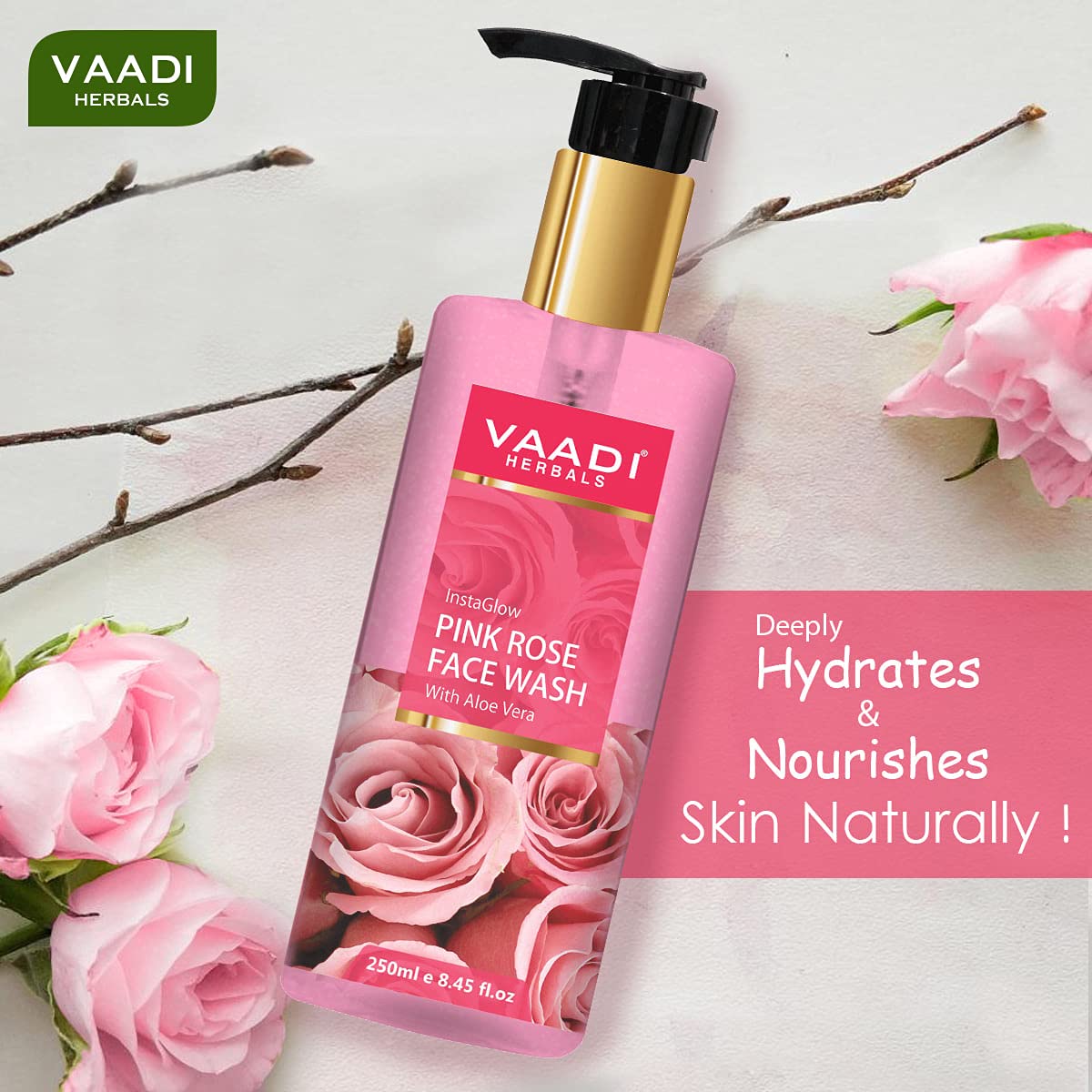 Vaadi Herbals Pvt Ltd Insta Glow Pink Rose Fase Wash With Aloe Vera Extract, 250 Ml – view 4