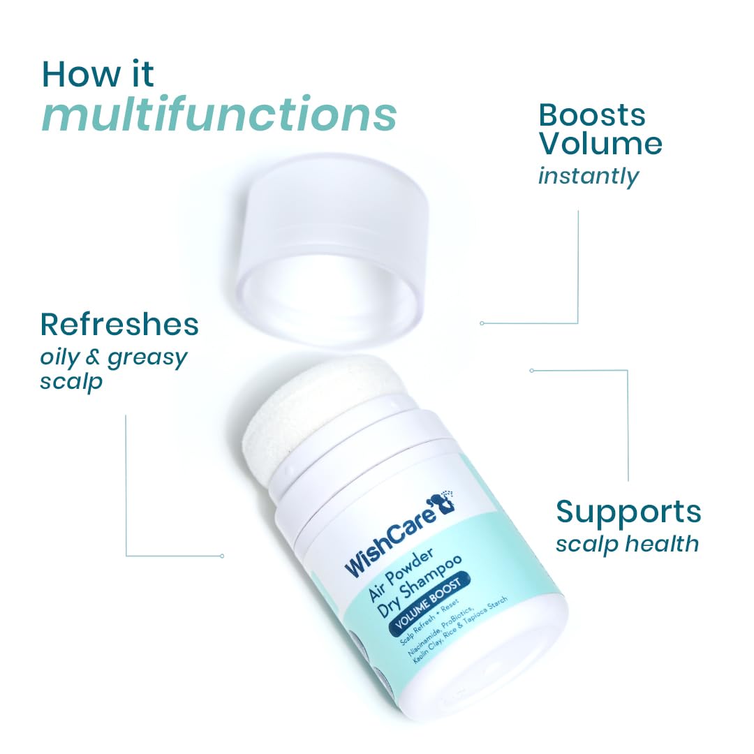 WishCare Air Powder Dry Shampoo for Oily Hair & Scalp - No White Cast & Aerosol - Niacinamide, Probiotics, Kaolin Clay, Rice & Tapioca Starch - Volume Boost, Scalp Refresh & Reset 10gm – view 2