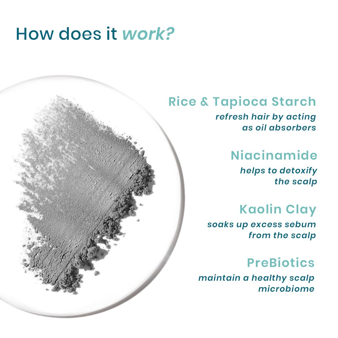 WishCare Air Powder Dry Shampoo for Oily Hair & Scalp - No White Cast & Aerosol - Niacinamide, Probiotics, Kaolin Clay, Rice & Tapioca Starch - Volume Boost, Scalp Refresh & Reset 10gm – view 4