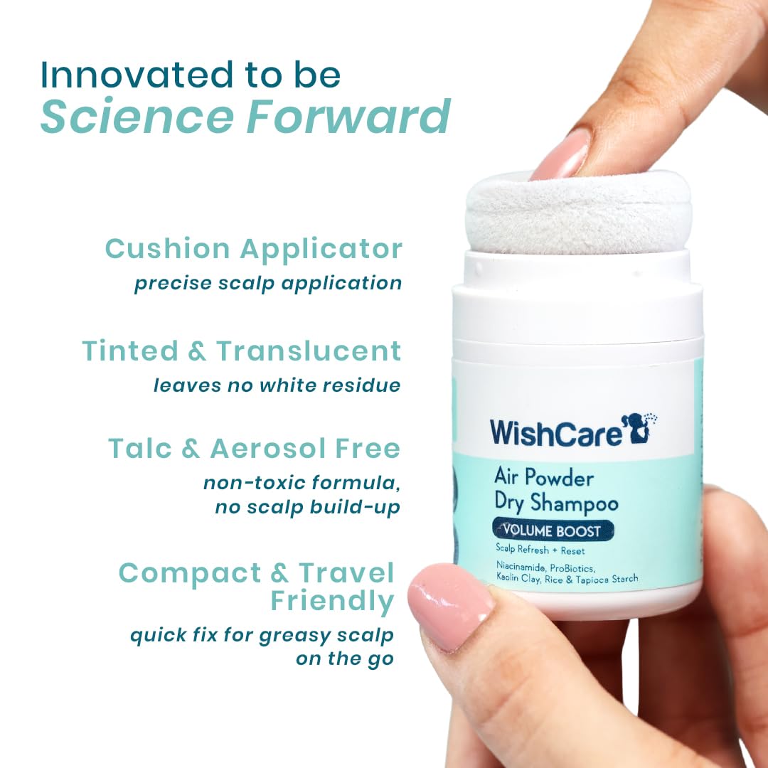 WishCare Air Powder Dry Shampoo for Oily Hair & Scalp - No White Cast & Aerosol - Niacinamide, Probiotics, Kaolin Clay, Rice & Tapioca Starch - Volume Boost, Scalp Refresh & Reset 10gm – view 5