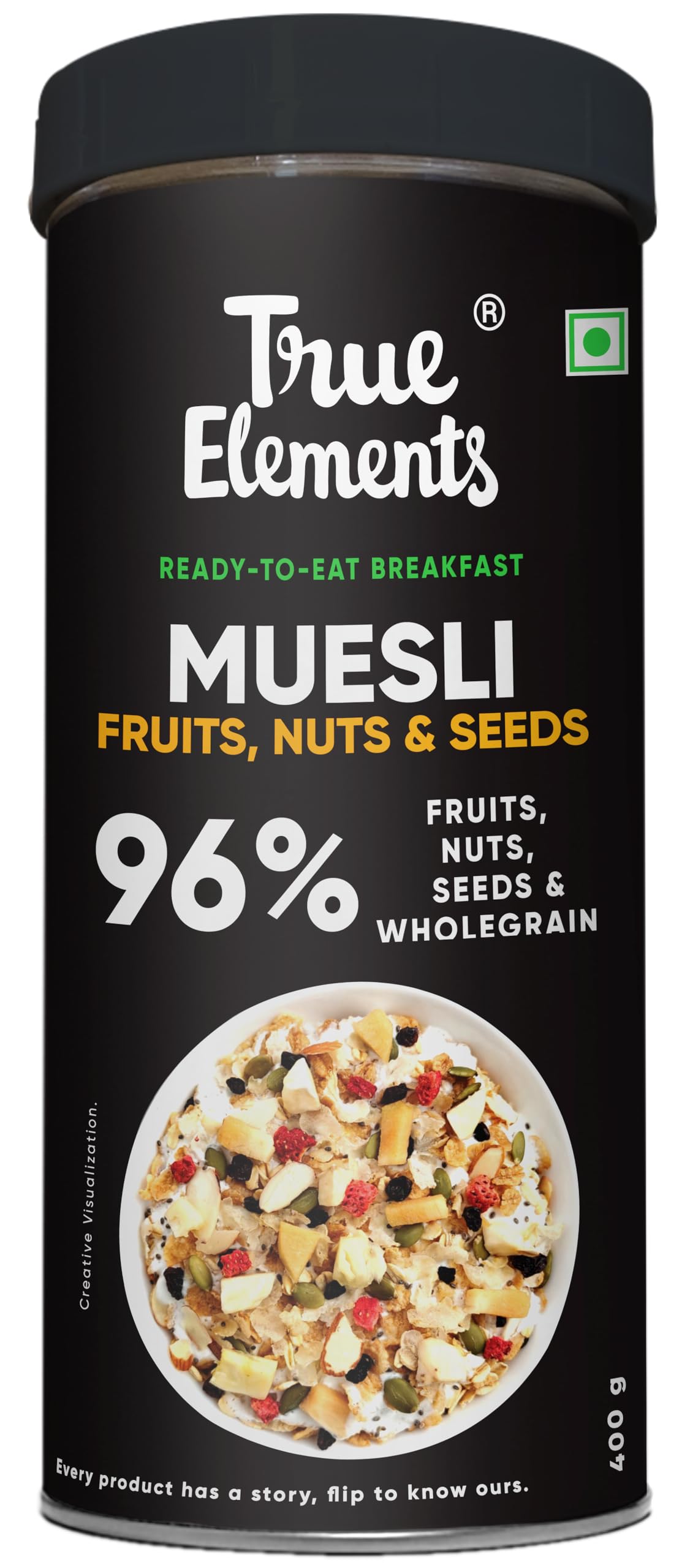 Jar of True Elements wholegrain muesli with nuts and seeds