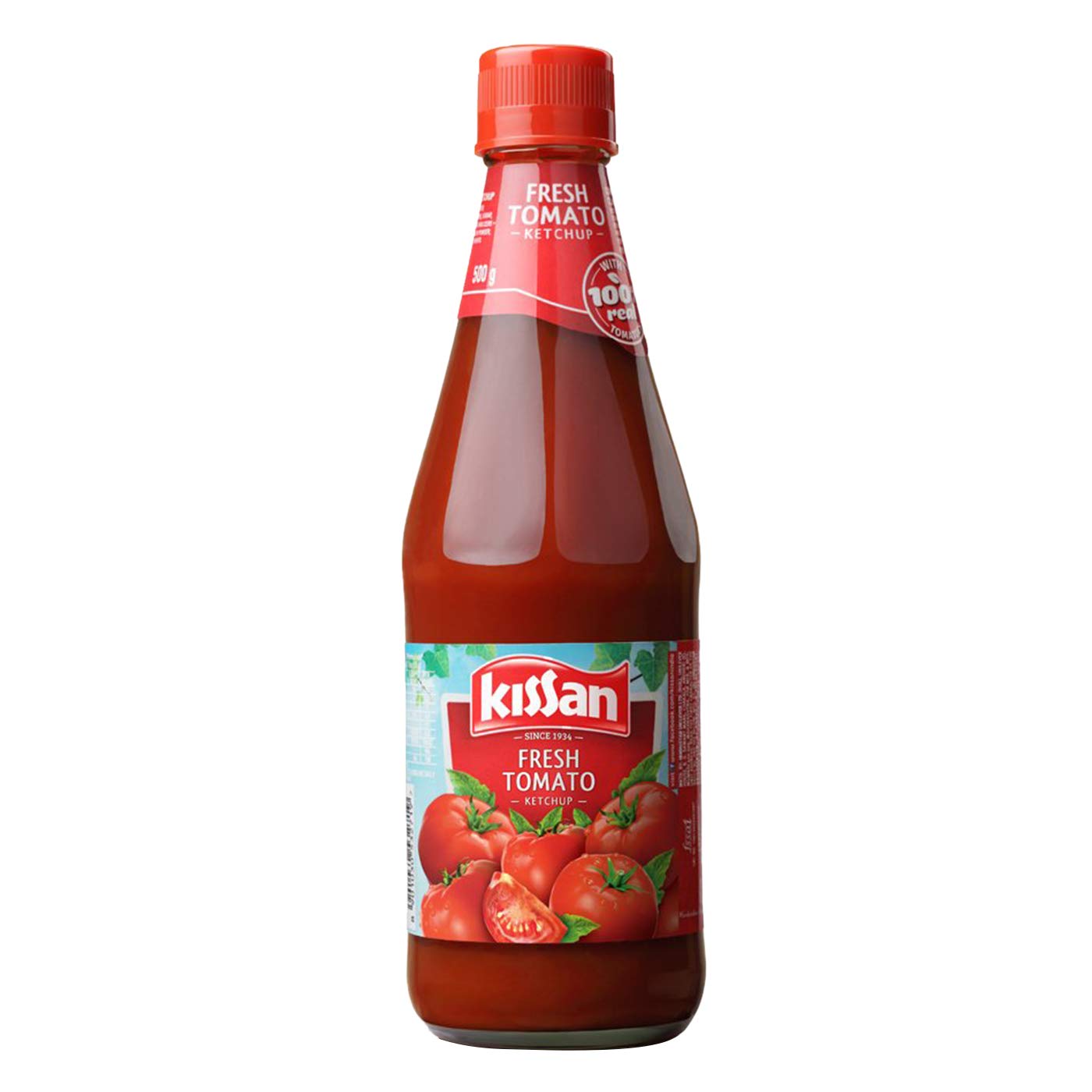 500 g bottle of Kissan Fresh Tomato Ketchup on white background
