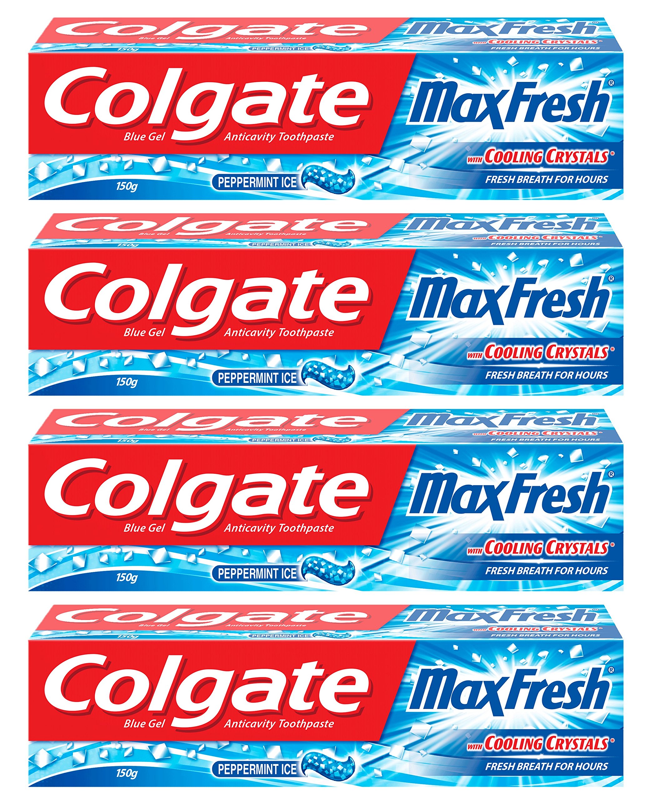 Colgate Max Fresh blue gel toothpaste tubes in Peppermint Ice