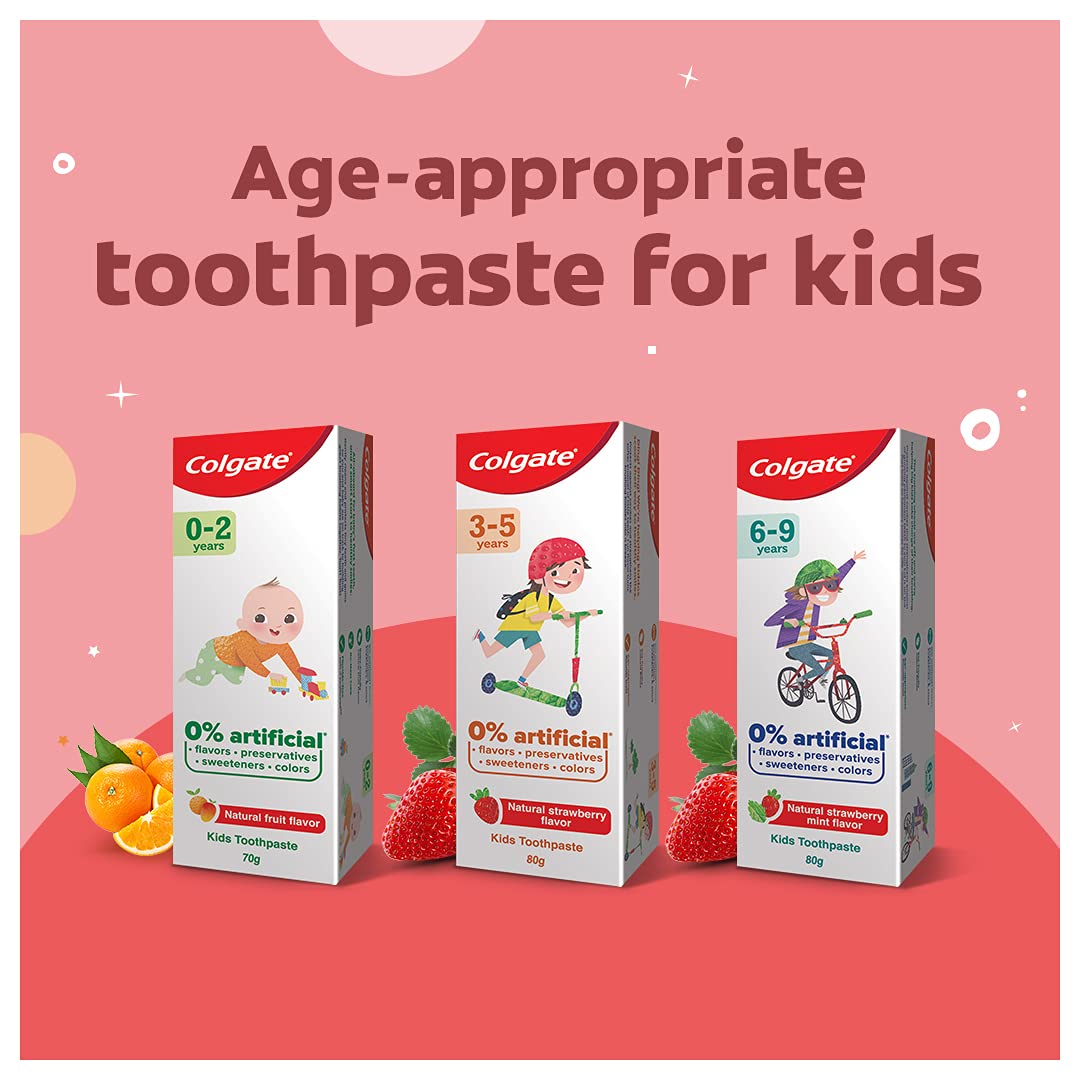 Colgate Toothpaste for Kids (3-5 years), Natural Strawberry Flavour, 0% Artificial- 80g with Colgate Barbie Extra Soft Toothbrush (5+ yrs) - 1 Pc – view 8