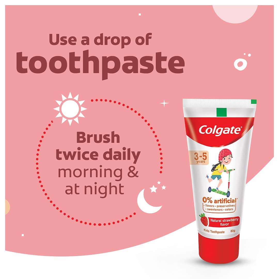Colgate Toothpaste for Kids (3-5 years), Natural Strawberry Flavour, 0% Artificial- 80g with Colgate Barbie Extra Soft Toothbrush (5+ yrs) - 1 Pc – view 9