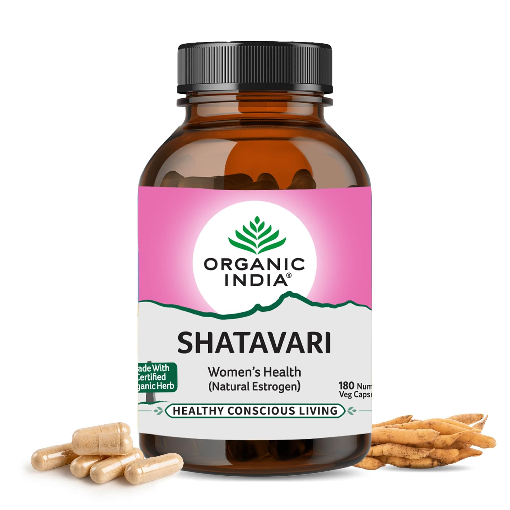 Organic India Shatavari bottle with 180 vegetarian capsules