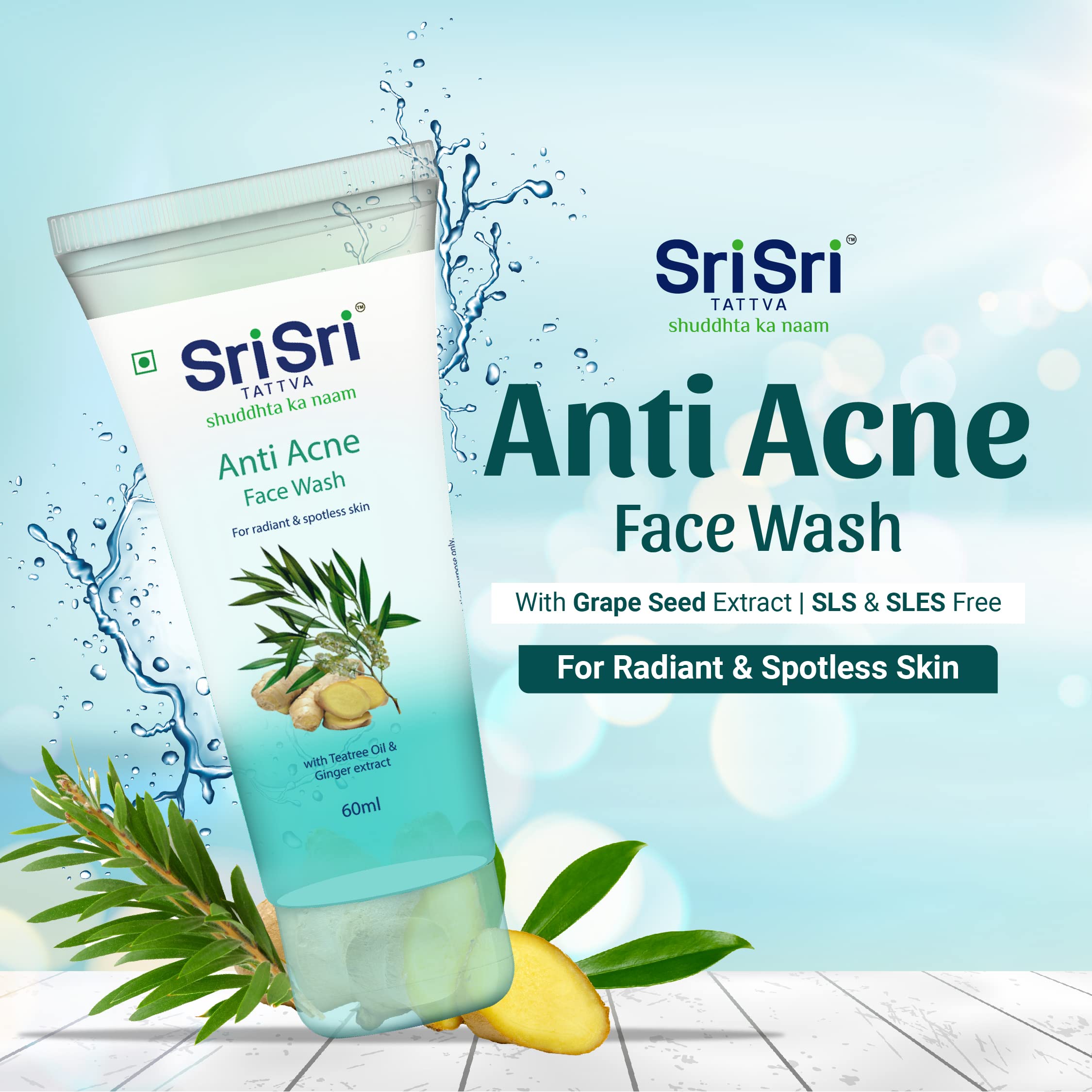 Sri Sri TATTVA shuddhta ka naam Sri Sri Tattva Anti Acne Face Wash (60Ml, Pack Of 4) - Controls Oil, Prevents Acne, Purifies Skin – view 2