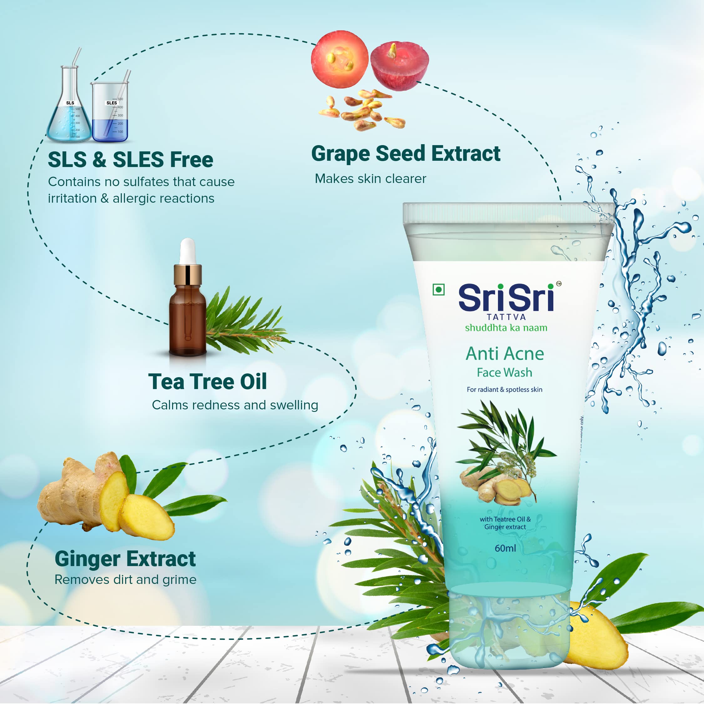 Sri Sri TATTVA shuddhta ka naam Sri Sri Tattva Anti Acne Face Wash (60Ml, Pack Of 4) - Controls Oil, Prevents Acne, Purifies Skin – view 3