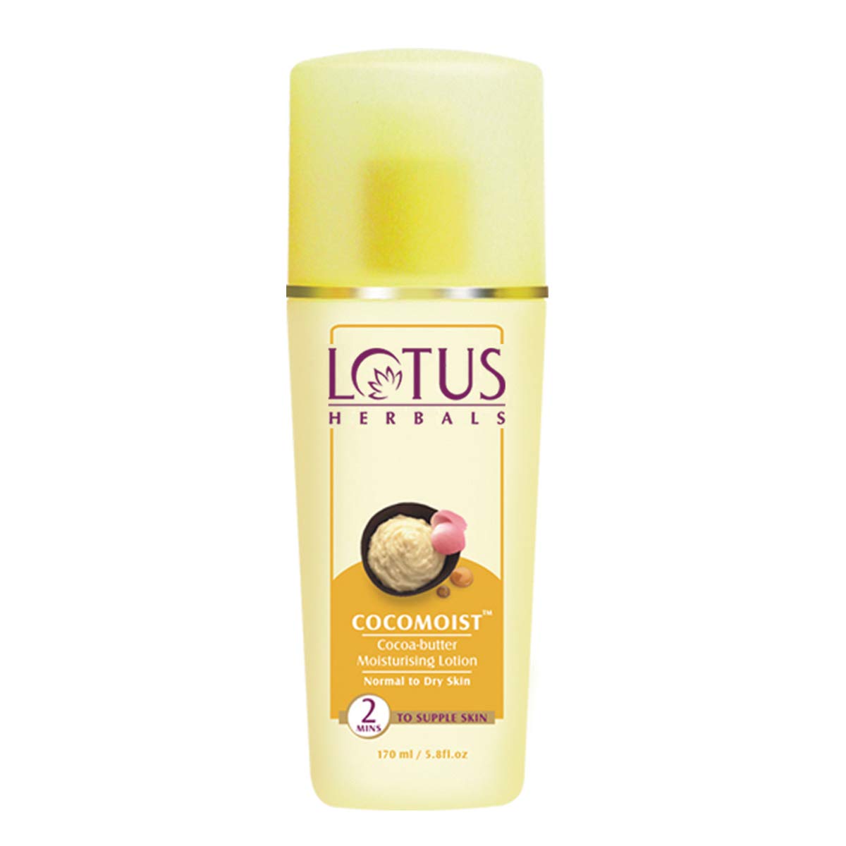 Front view of Lotus Herbals Cocomoist cocoa butter lotion 170 ml