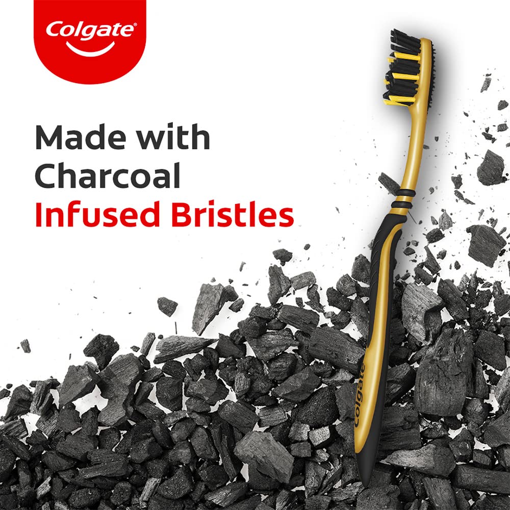 Colgate ZigZag Charcoal Soft Bristle Manual Toothbrush for adults - 4 Pcs, Removes Germs in Between Teeth, Soft-tongue cleaner, Antibacterial bristles – view 2