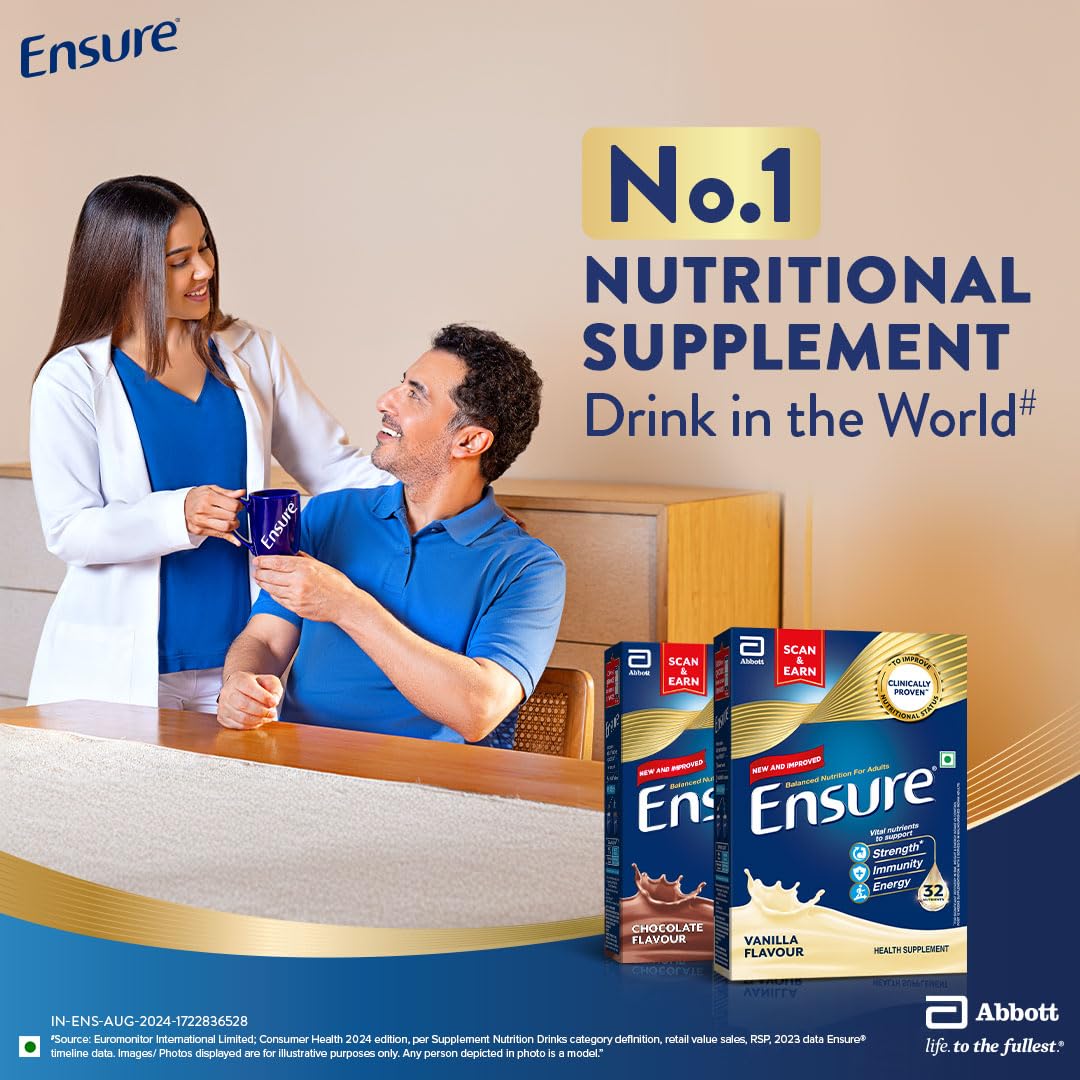 Ensure No 1 Nutritional Supplement Drink in the world, 32 nutrients High Protein,Calcium,Vit D, Vanilla 950g/1kg, Wt may vary, Powder, 1 count, 35 servings – view 2