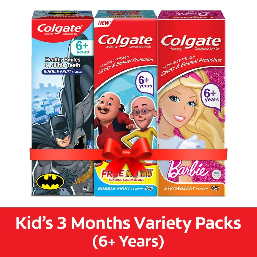 Colgate Kids Toothpaste Batman + Barbie + Motu Patlu Anticavity Toothpaste For Kids - 80g + 80g + 80g (Bubble Fruit Flavour) (Free USB LED) – view 2
