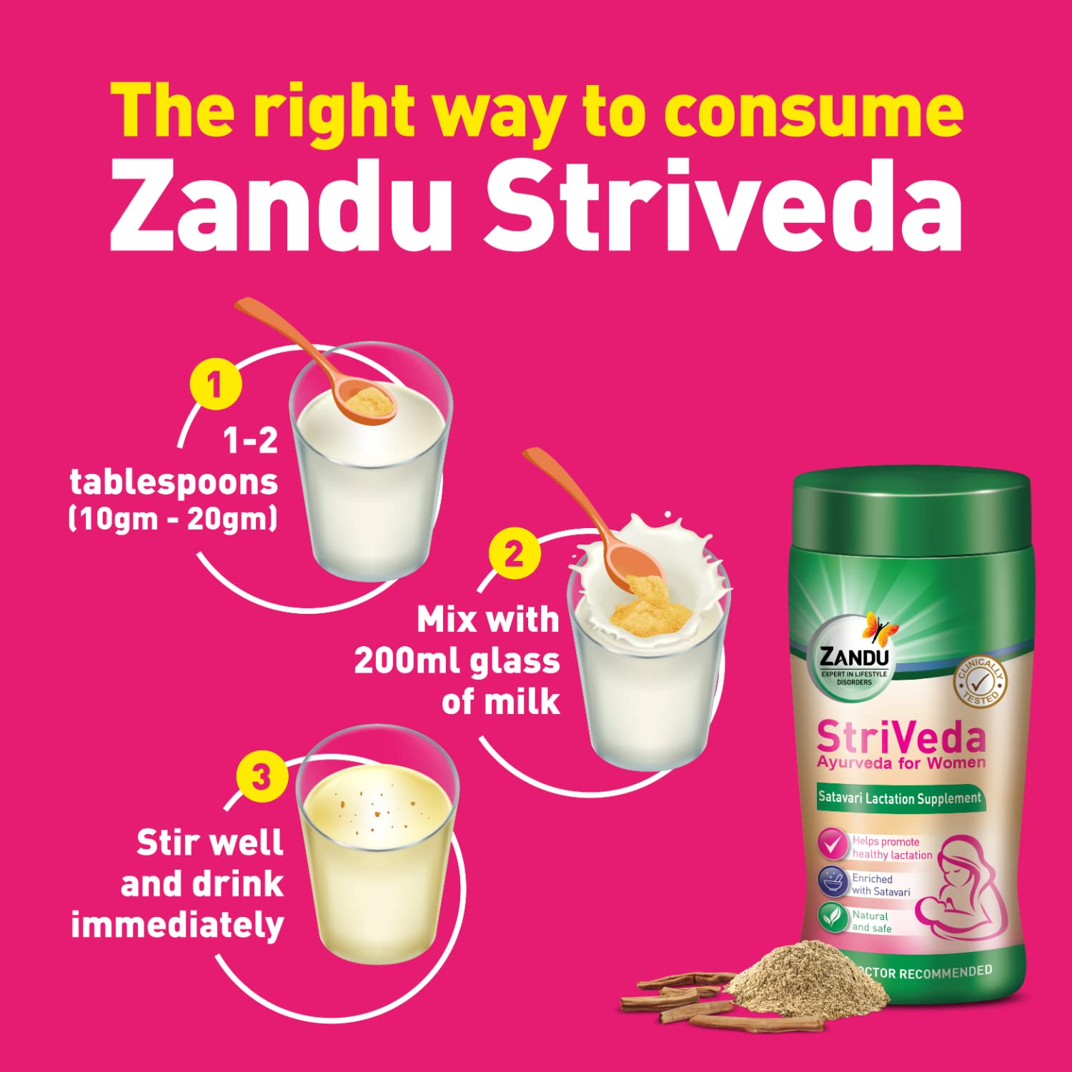 Zandu StriVeda Satavari Lactation Supplement for Increasing Breast Milk Supply, 210 g, Doctor Recommended, Natural and Safe – view 5