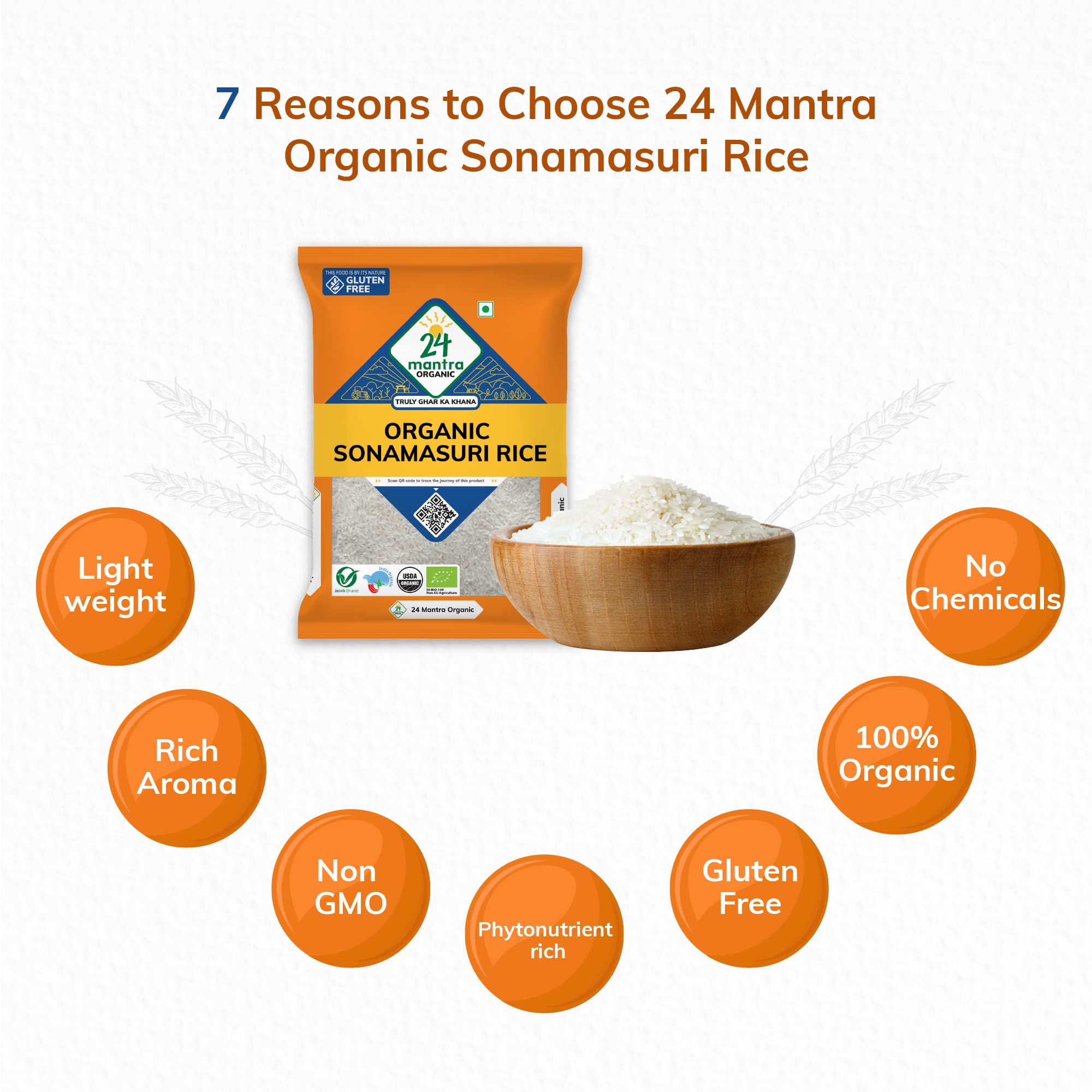 24 Mantra Organic Sonamasuri Polished Raw Rice/Sonamasoori Chawal - 5 Kg – view 5