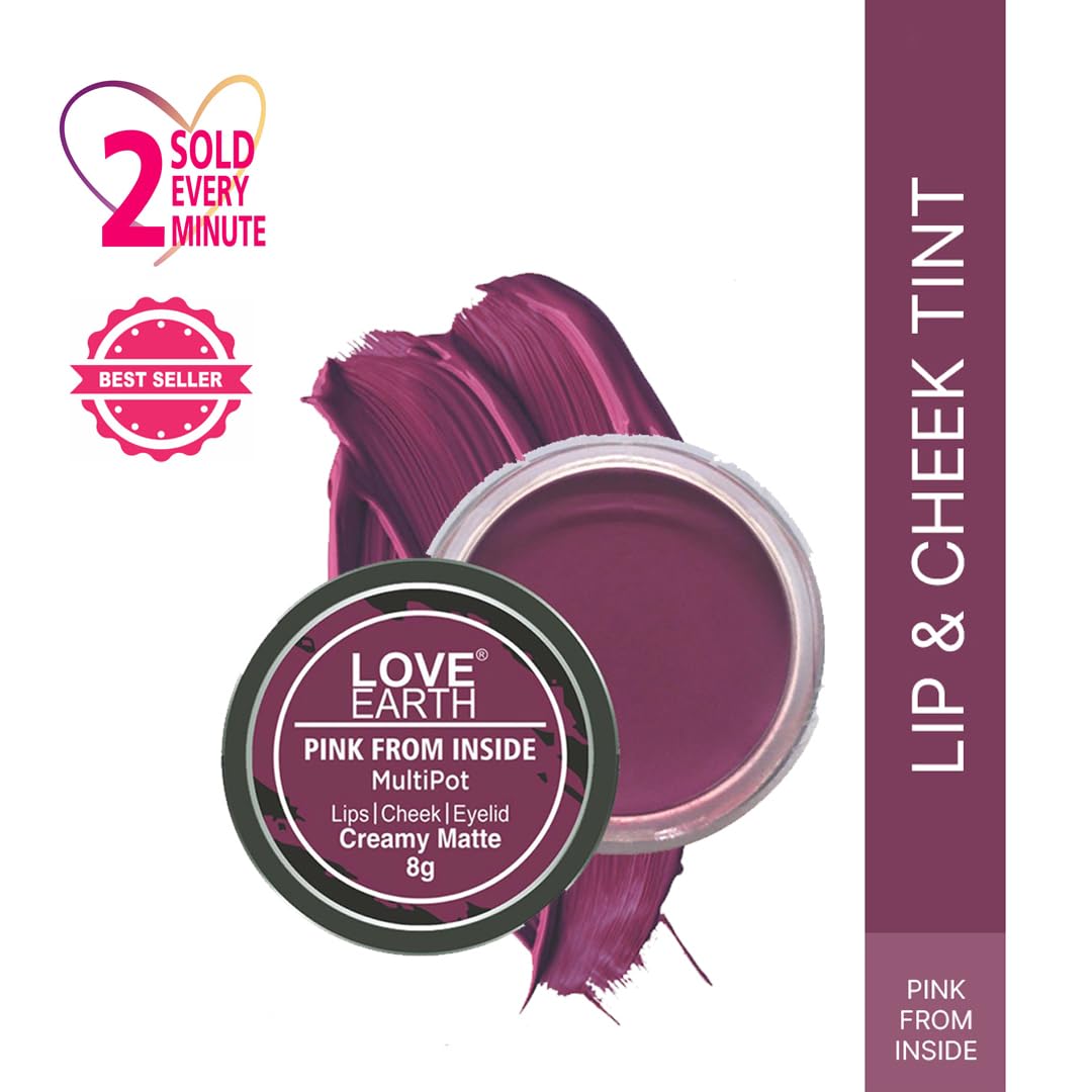 Love Earth Lip Tint & Cheek Tint Multipot - Pink From Inside With Richness Of Essential Oils & Vitamin E For Lips, Eyelids And Cheeks, Creamy Matte - Purple – view 2