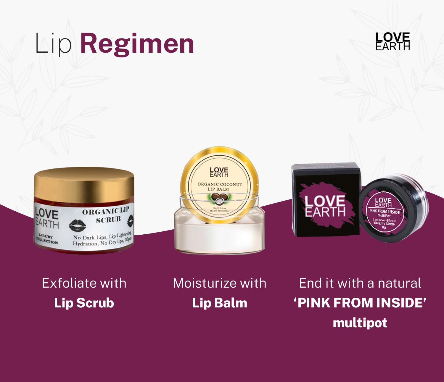 Love Earth Lip Tint & Cheek Tint Multipot - Pink From Inside With Richness Of Essential Oils & Vitamin E For Lips, Eyelids And Cheeks, Creamy Matte - Purple – view 6