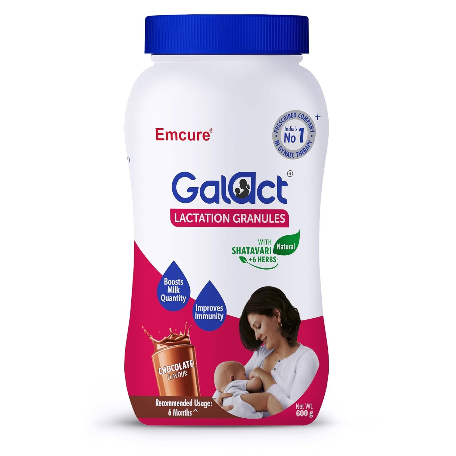 600g bottle of Galact Shatavari lactation granules in chocolate flavour