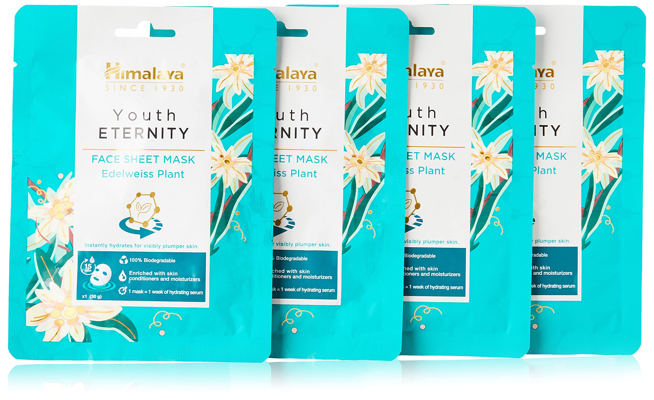 Rose-scented biodegradable face sheet masks from Himalaya, pack of four