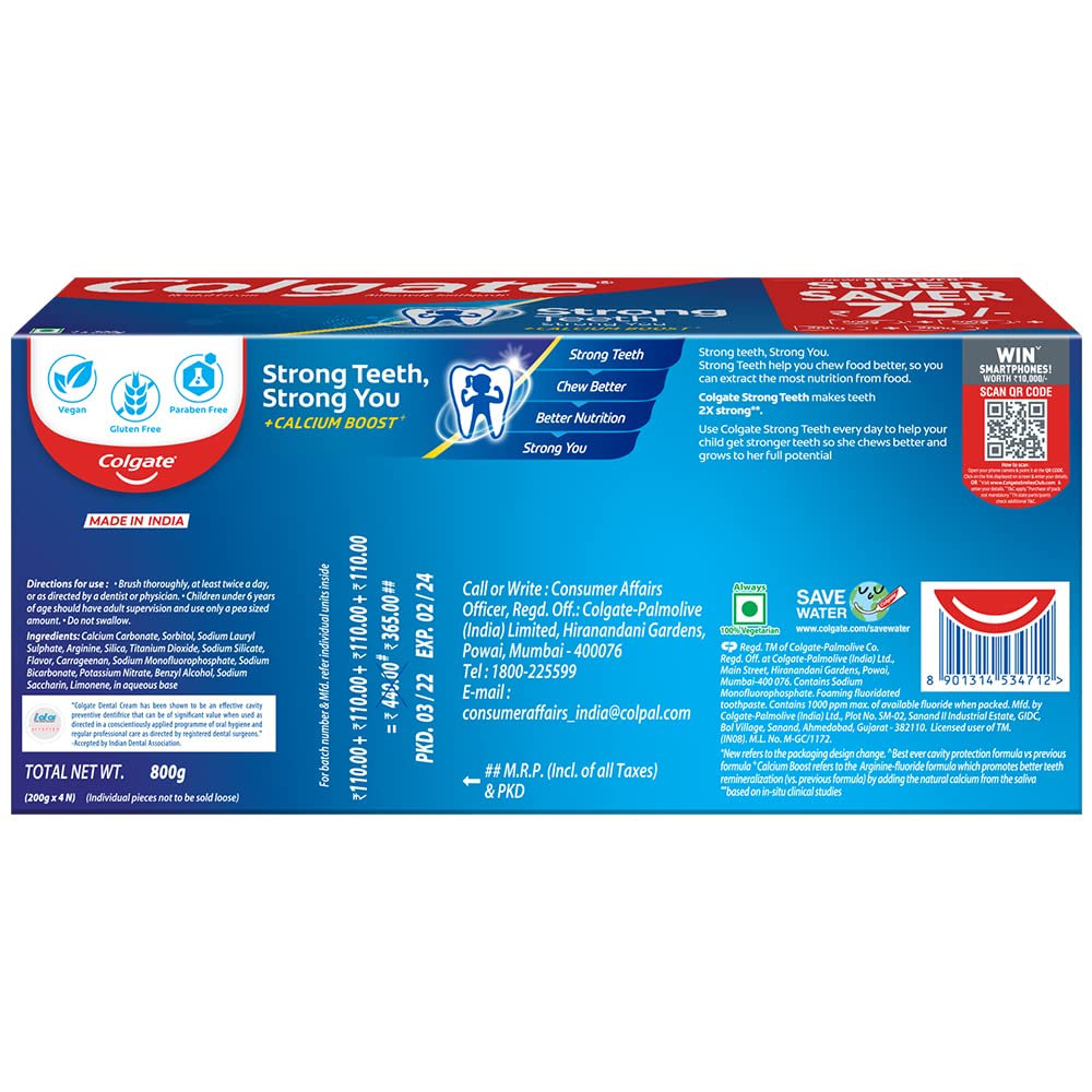 Colgate Strong Teeth, 800g (Combo Pack, Buy 3 Get 1 Free), India – view 9