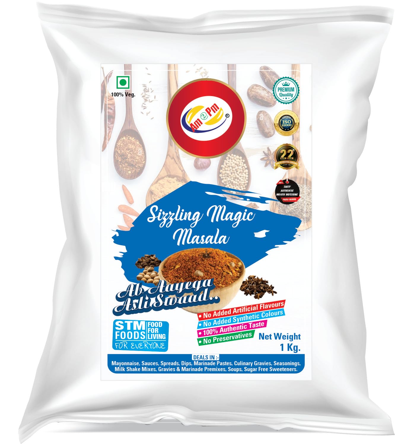 Front pack of Am 2 Pm Sizzling Magic Masala 1 kg