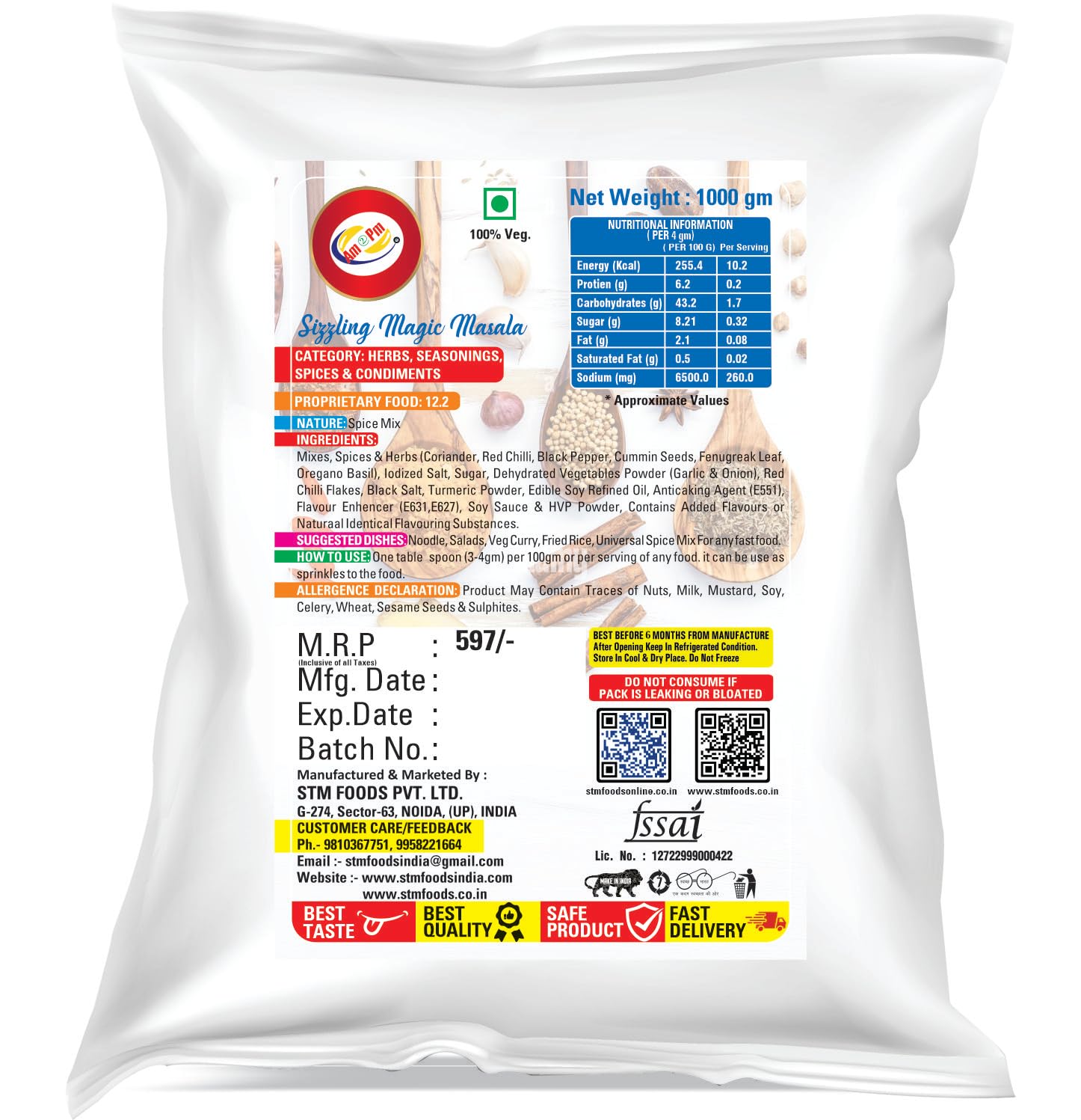Am 2 Pm - Sizzling Magic Masala 1kg Tasty Masala Powder Mix Dry Easy To Cook & Ready To Eat Food – view 2