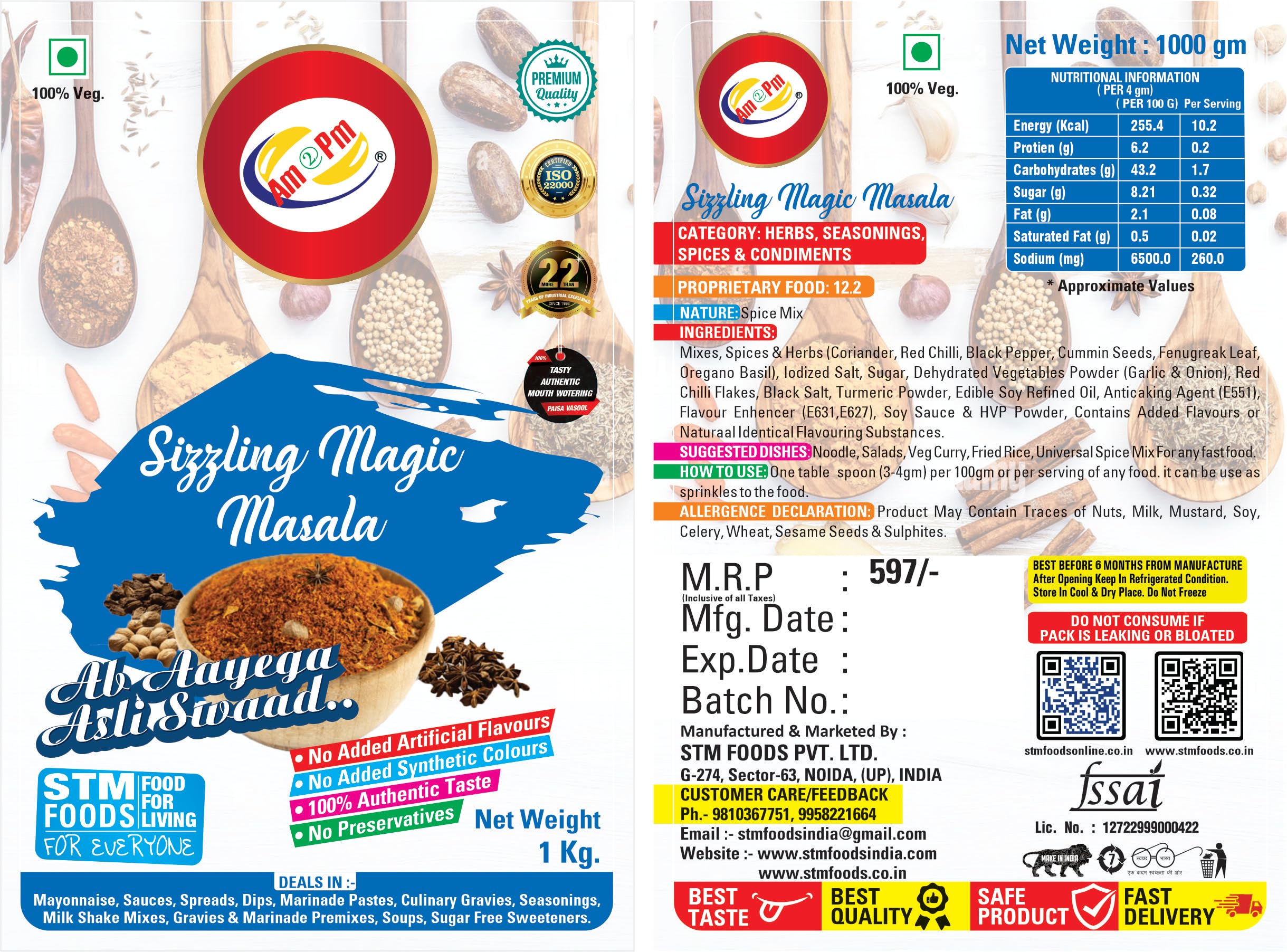 Am 2 Pm - Sizzling Magic Masala 1kg Tasty Masala Powder Mix Dry Easy To Cook & Ready To Eat Food – view 6