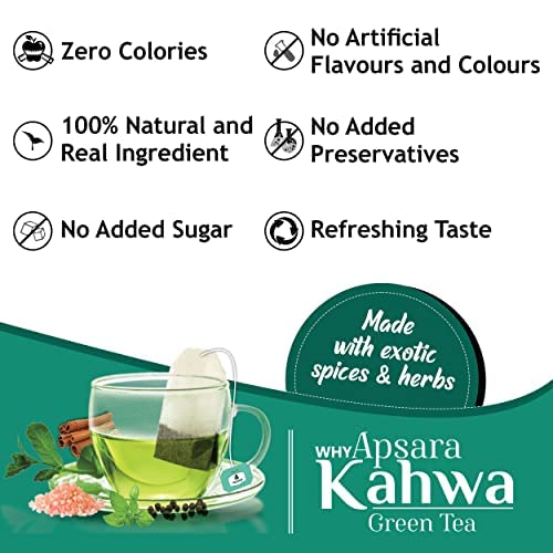 APSARA Detoxifying Kahwa Green Tea - 10 Tea Bags, Spiced Kashmiri Detoxifying Kahwa Green Tea, Natural Body Cleanse & Immunity Booster, Blended with Rock Salt, Tulsi, Cardamom, Cinnamon, Black Pepper, Ashwagandha Tea – view 4