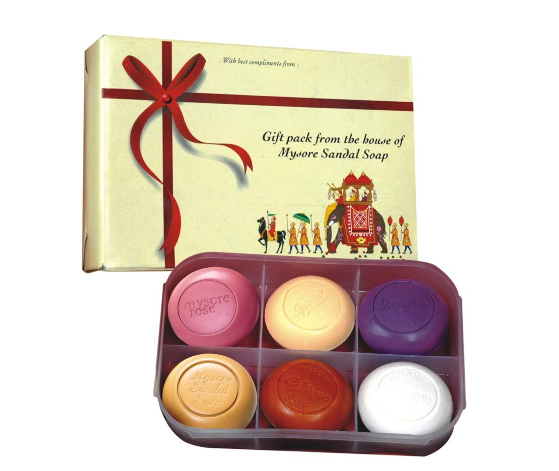 Six-bar Mysore Sandal Soap gift pack in assorted fragrances