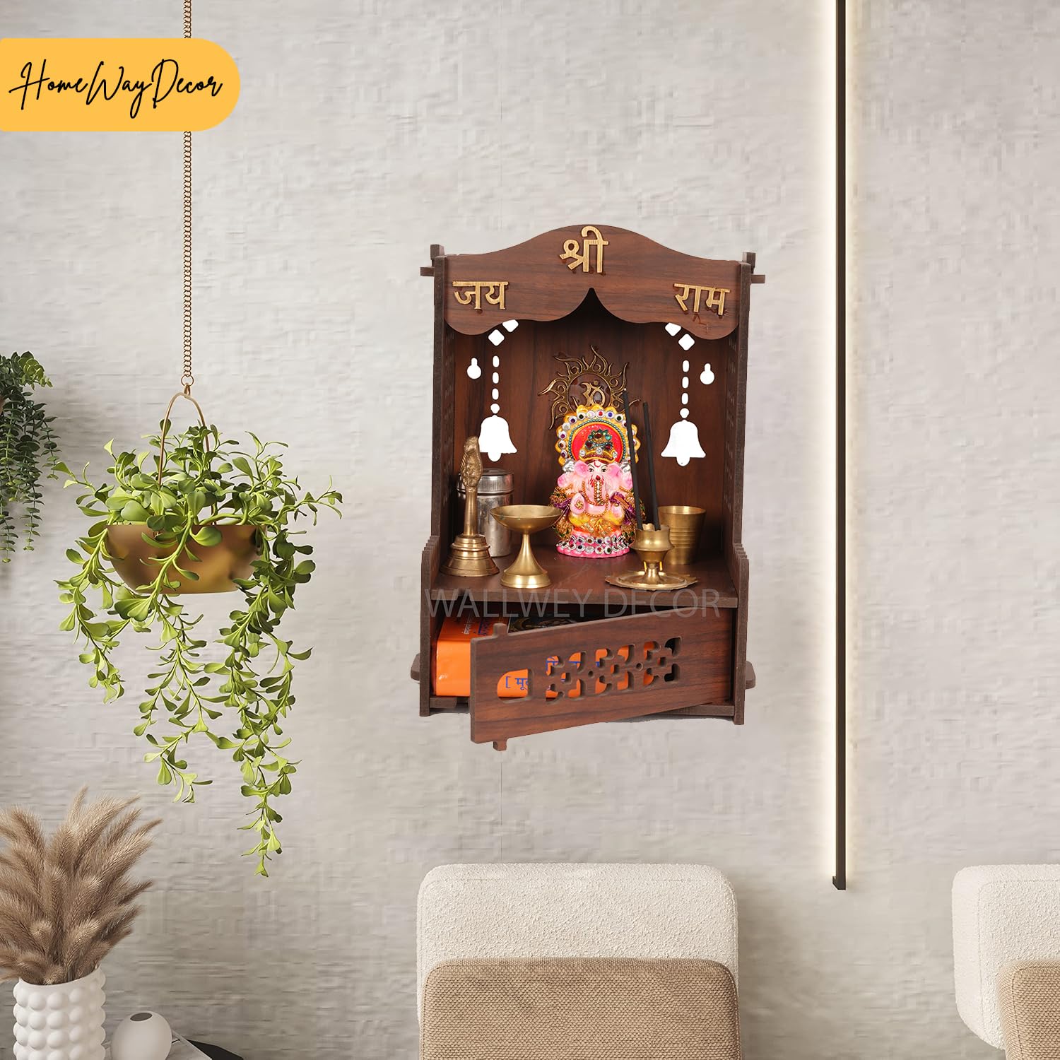 HOMEWEY DECOR Wooden Wall Mounted Pooja Mandir for Home & Office – view 2