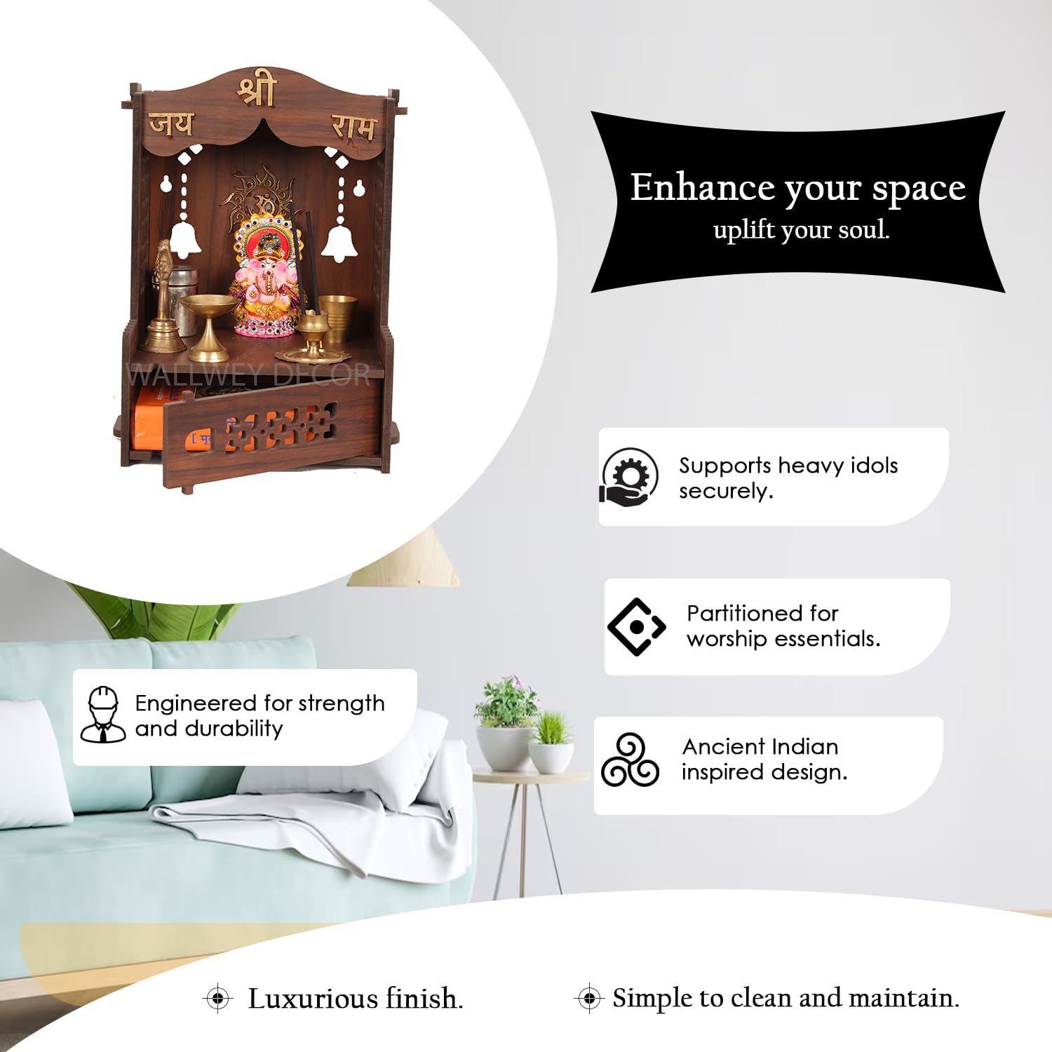 HOMEWEY DECOR Wooden Wall Mounted Pooja Mandir for Home & Office – view 3