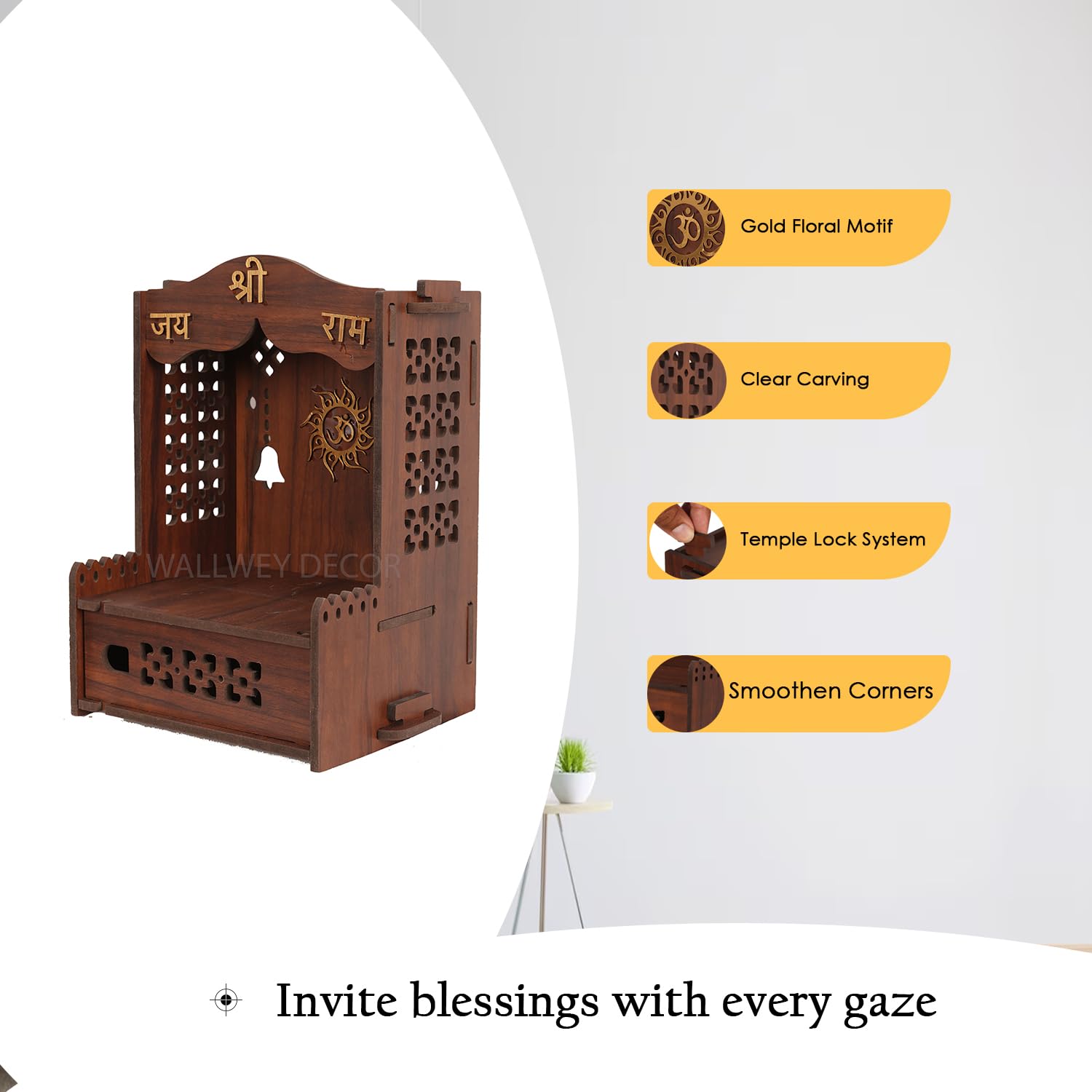 HOMEWEY DECOR Wooden Wall Mounted Pooja Mandir for Home & Office – view 4