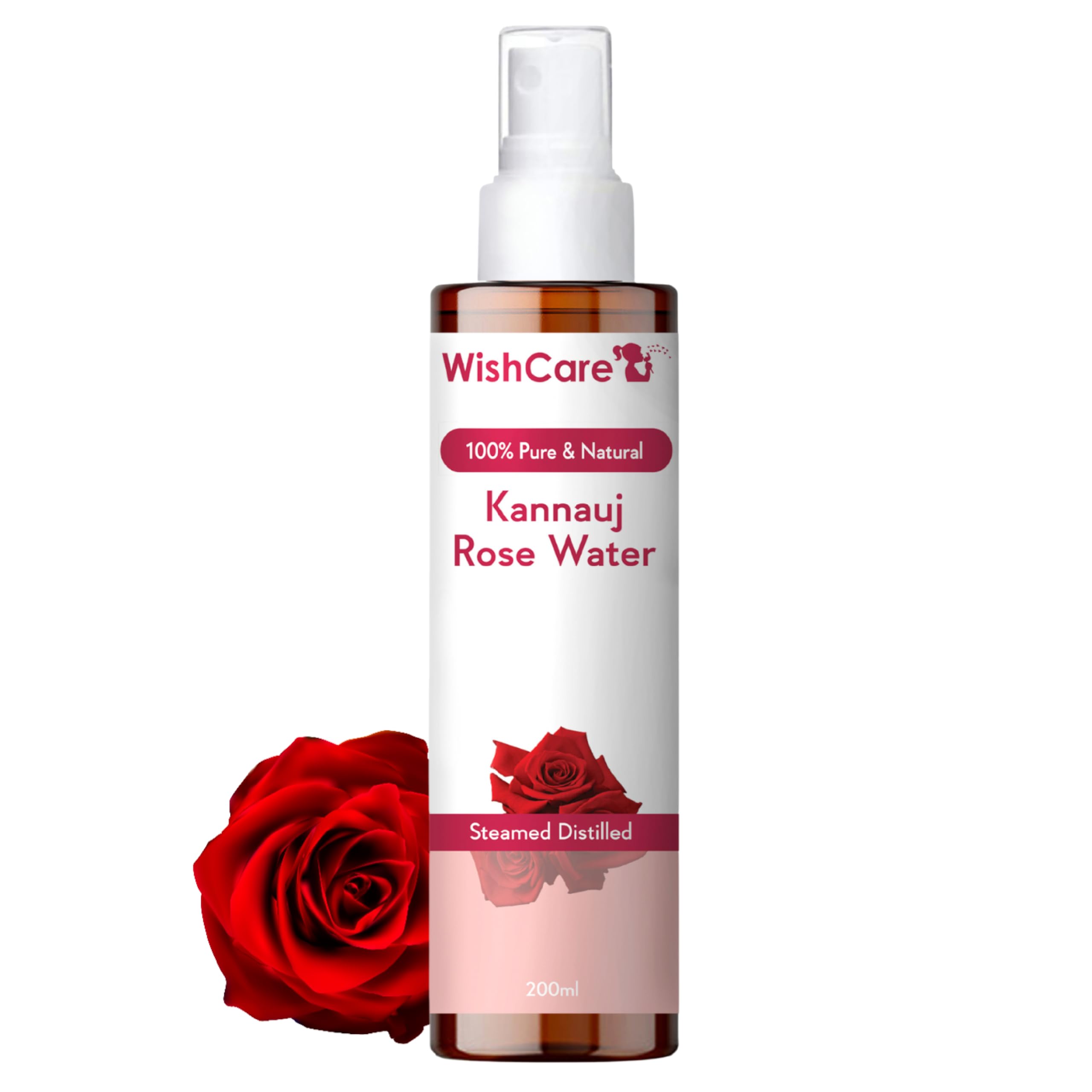 WishCare 200 ml pure rose water toner bottle with spray
