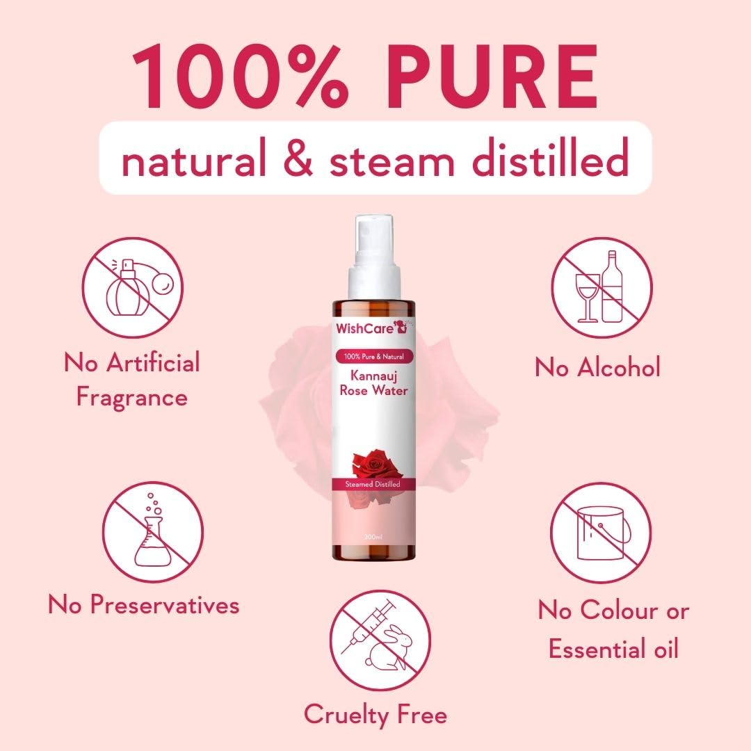 WishCare 100% Pure & Natural Rose Water For Face, Skin & Hair - Rose Water Toner for Glowing Skin - Free from Paraben & Alcohol 200ml – view 3