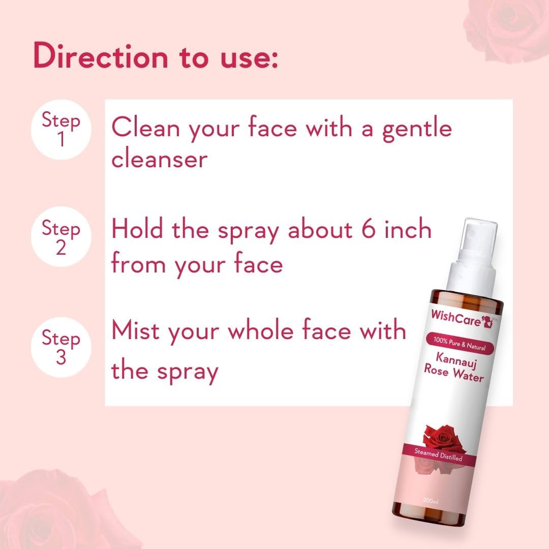 WishCare 100% Pure & Natural Rose Water For Face, Skin & Hair - Rose Water Toner for Glowing Skin - Free from Paraben & Alcohol 200ml – view 6