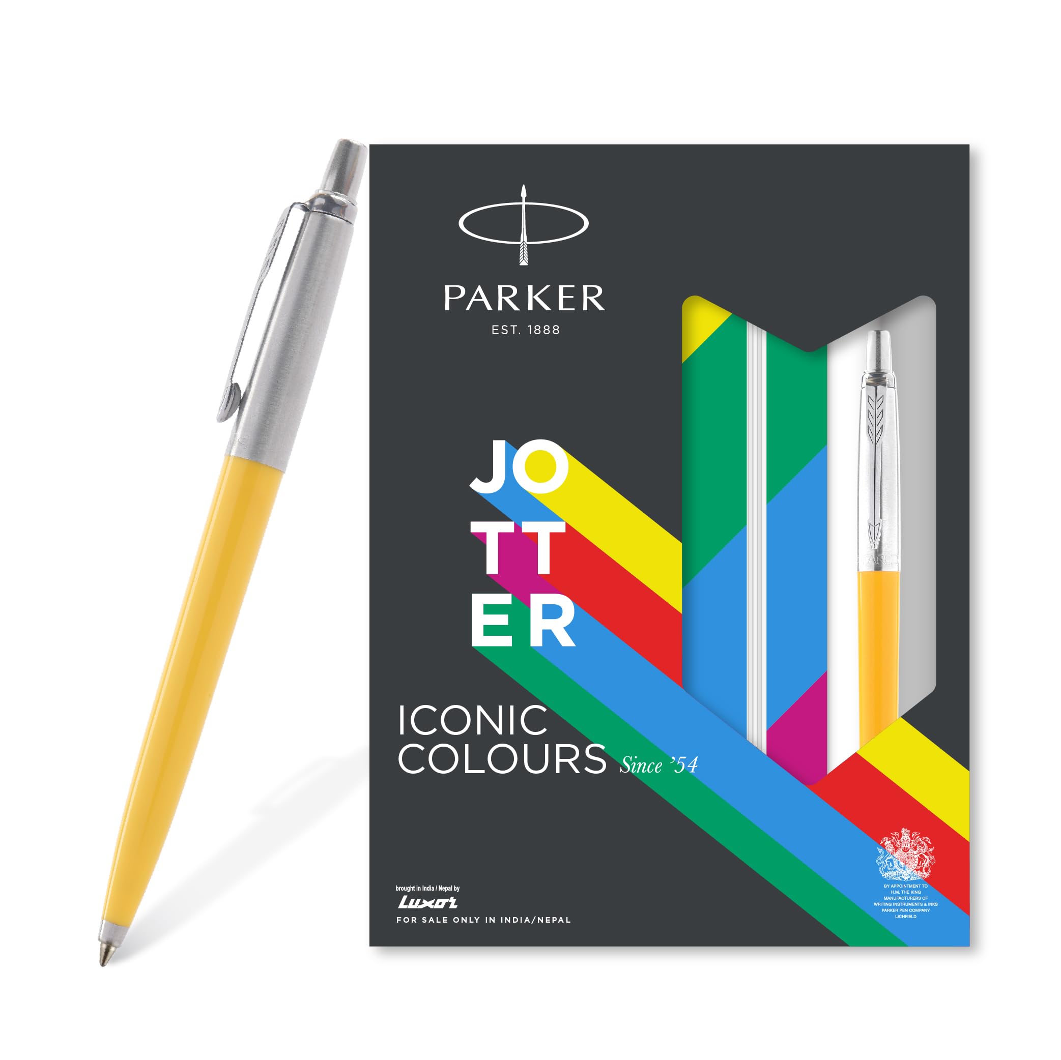 Yellow Parker Jotter pen and notebook gift set with chrome trim