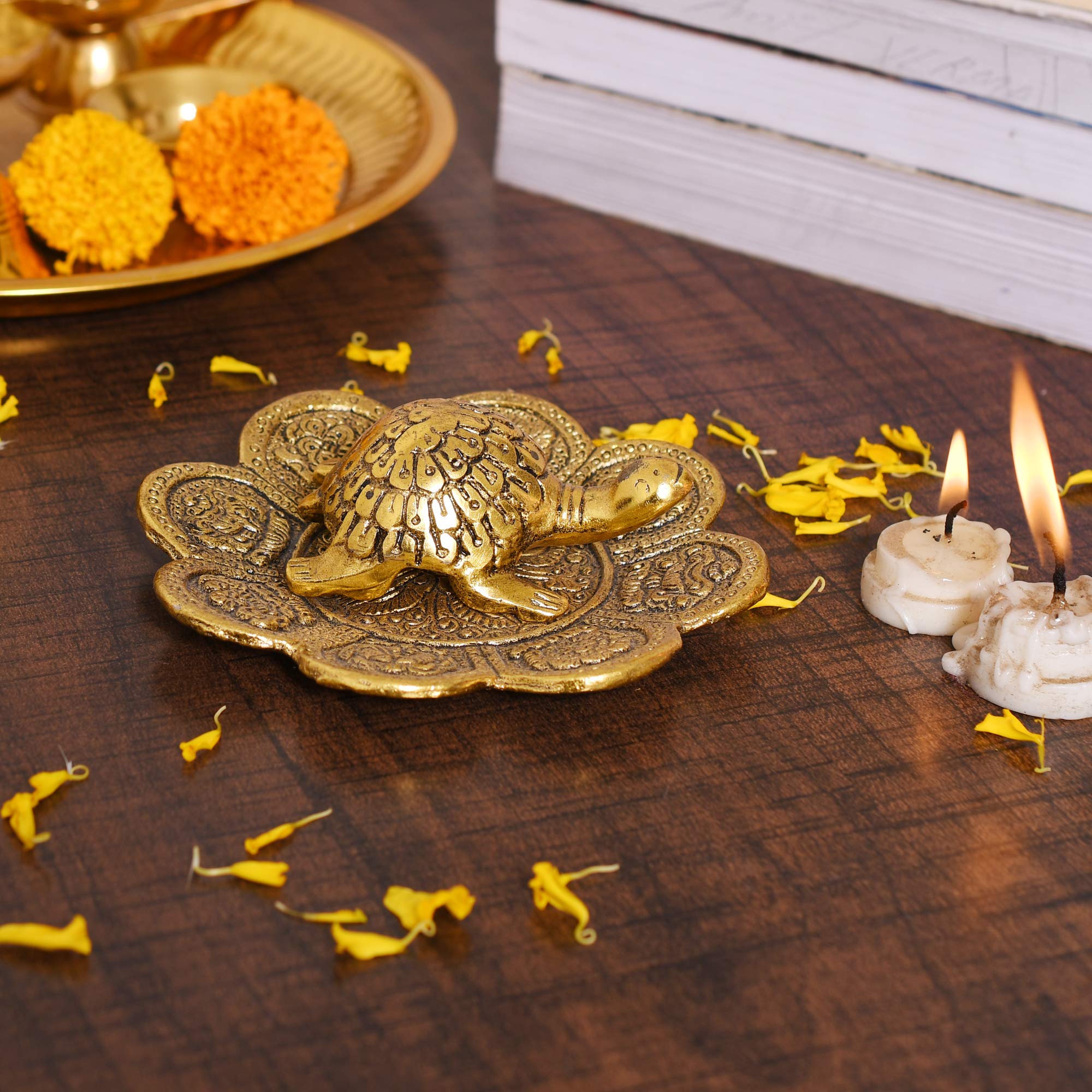 Collectible India Metal Feng Shui Tortoise On Plate Showpiece - Gold Tortoise for Good Luck Money - Best Gift for Career and Good Luck Vastu - Gift for Girlfriend Her Him Mom Dad. – view 2