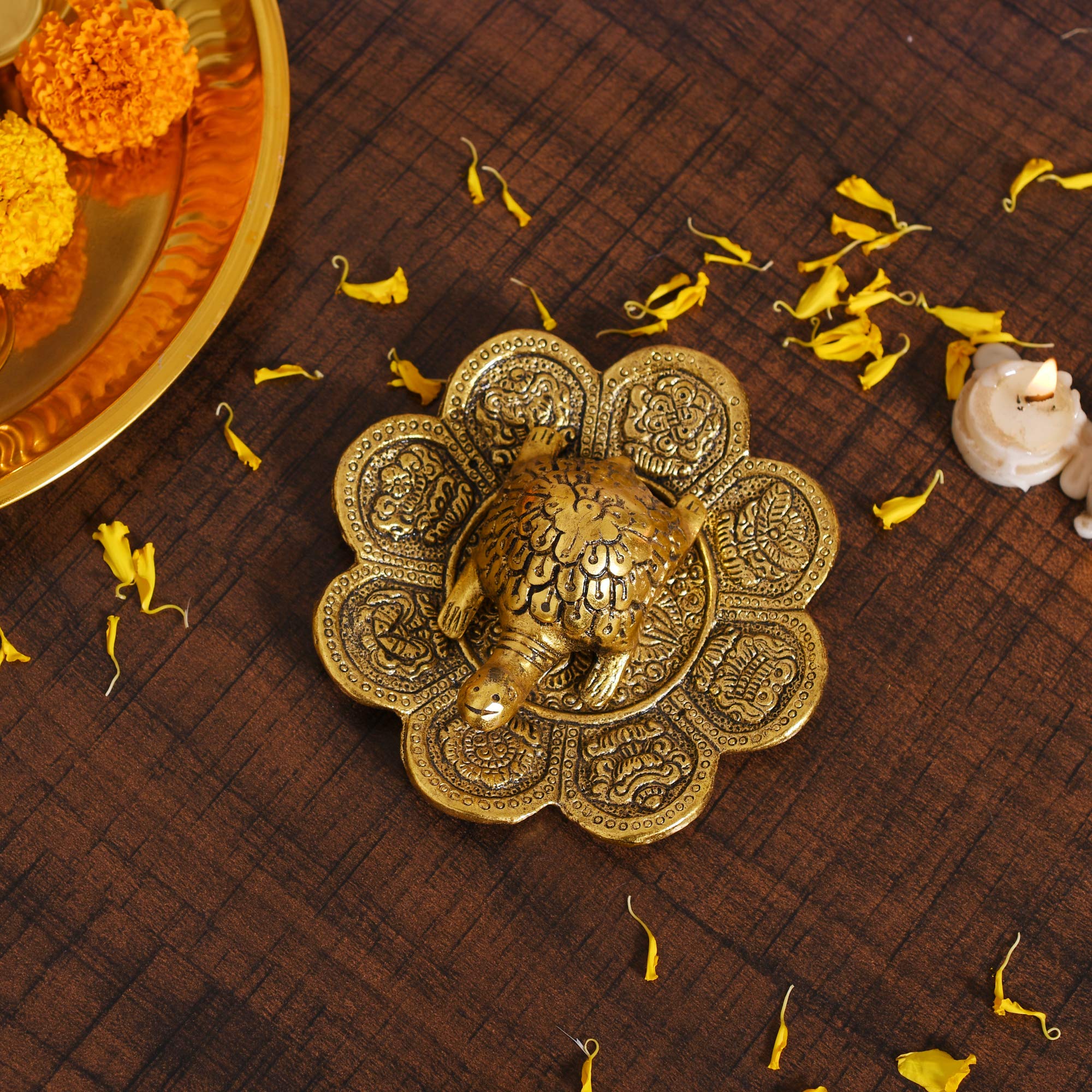 Collectible India Metal Feng Shui Tortoise On Plate Showpiece - Gold Tortoise for Good Luck Money - Best Gift for Career and Good Luck Vastu - Gift for Girlfriend Her Him Mom Dad. – view 4
